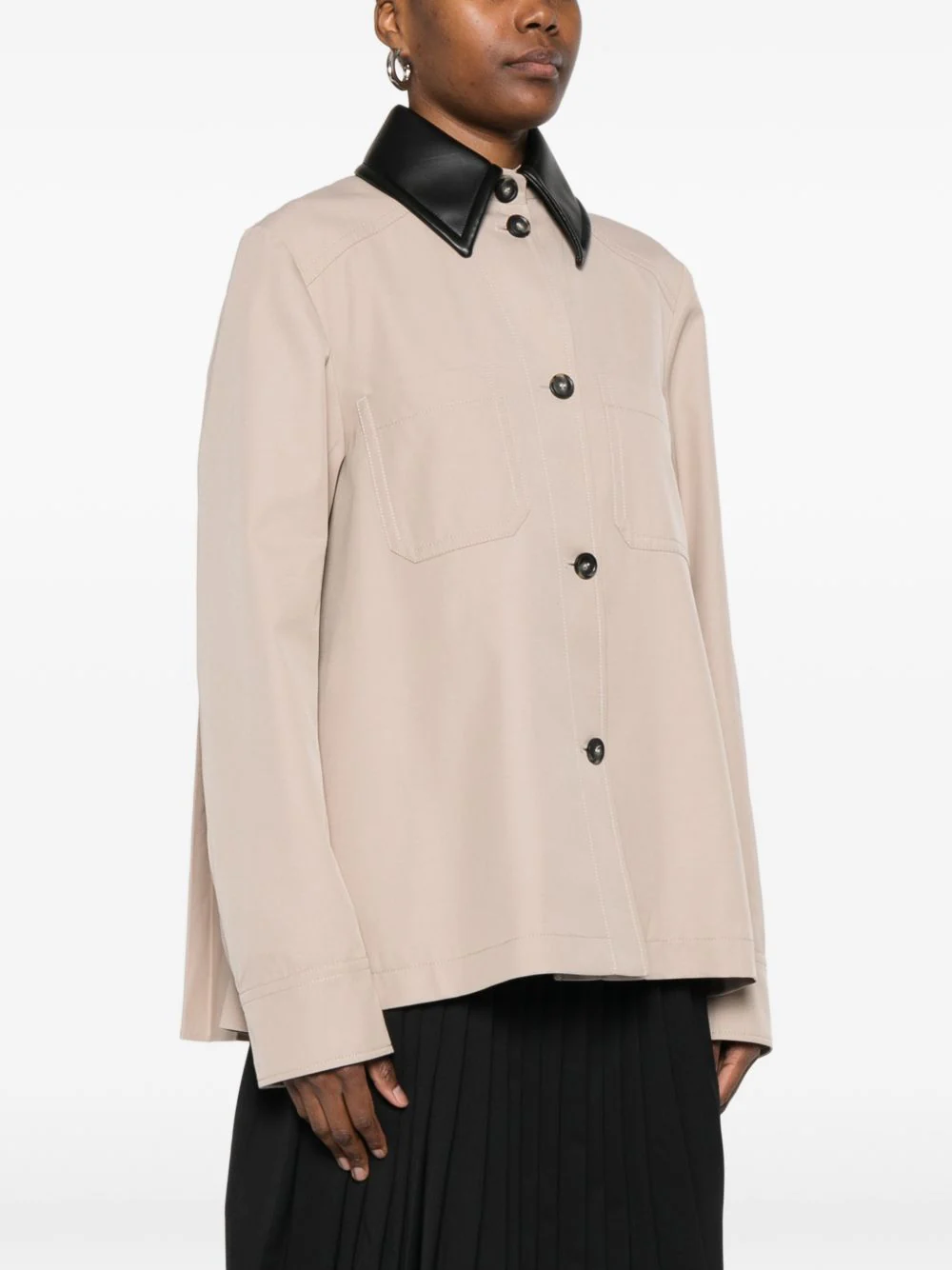 Sportmax Chic Women's Mini Jacket with Leather Shirt Collar and Button Closure - Image 3