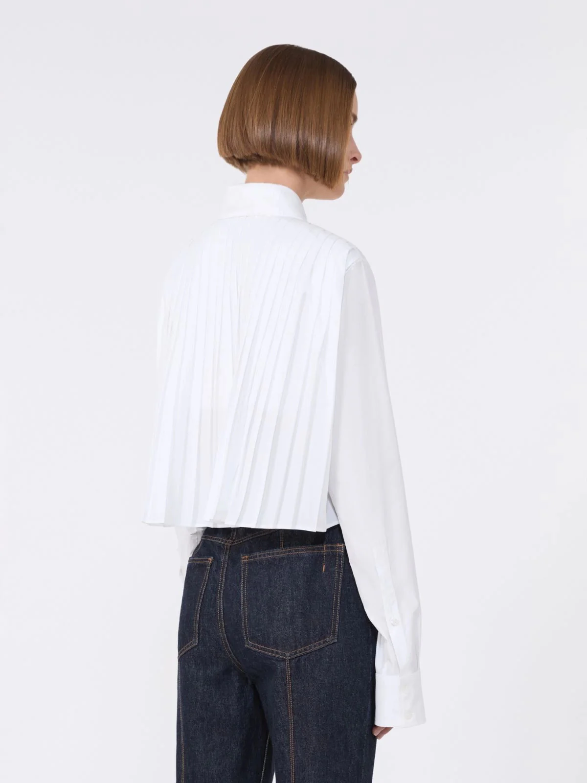 SportMax Cotton Cropped Shirt with Pleated Back - Image 4