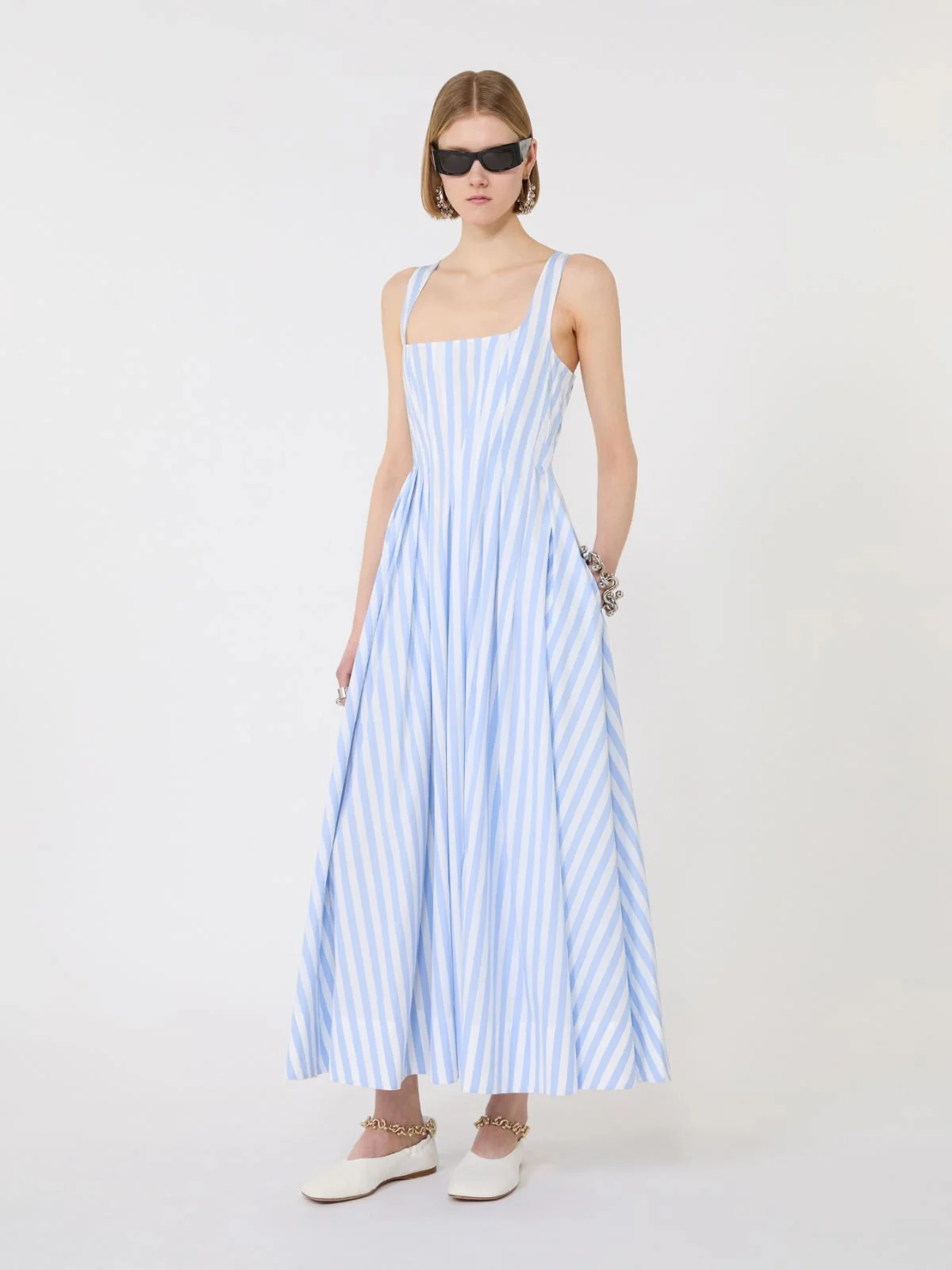 Sportmax Fitted Cotton-Poplin Dress with Square Neckline and Pockets - Image 2