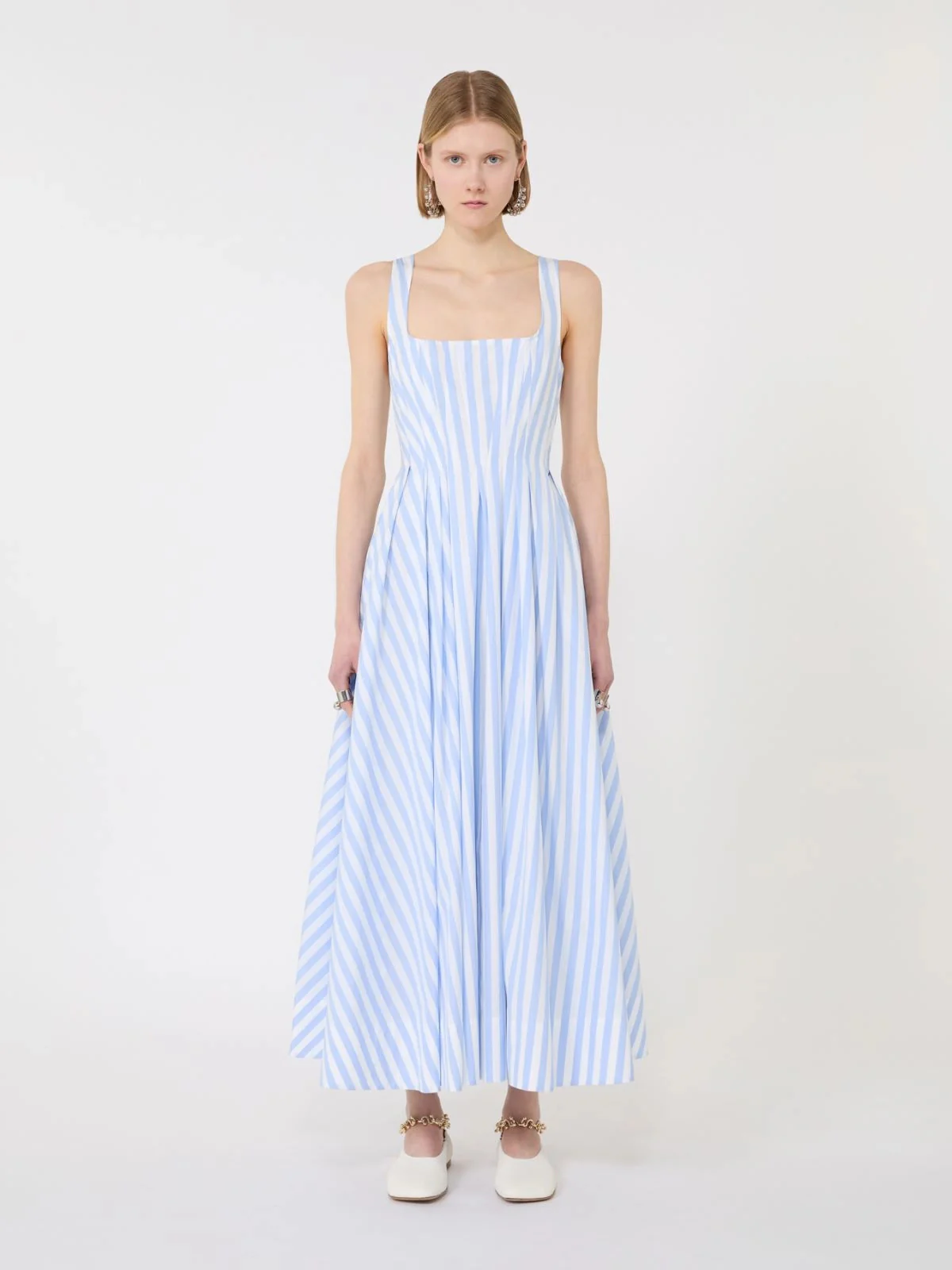 Sportmax Fitted Cotton-Poplin Dress with Square Neckline and Pockets - Image 3