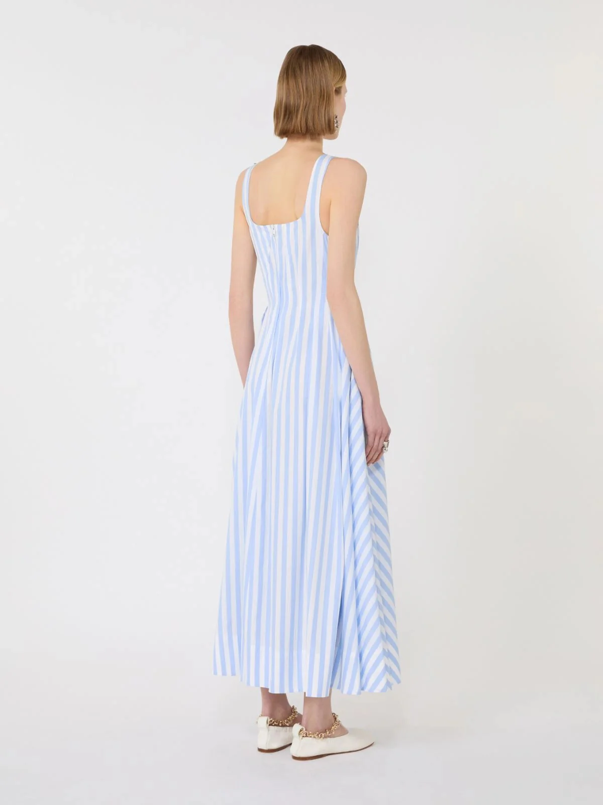 Sportmax Fitted Cotton-Poplin Dress with Square Neckline and Pockets - Image 4