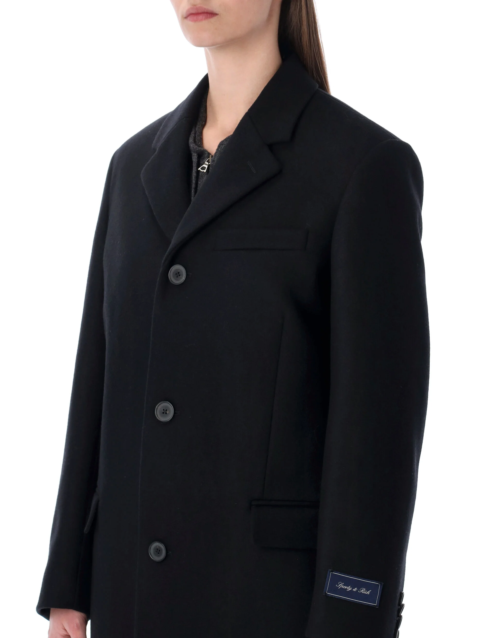SPORTY & RICH Signature Logo Wool Coat - Image 3