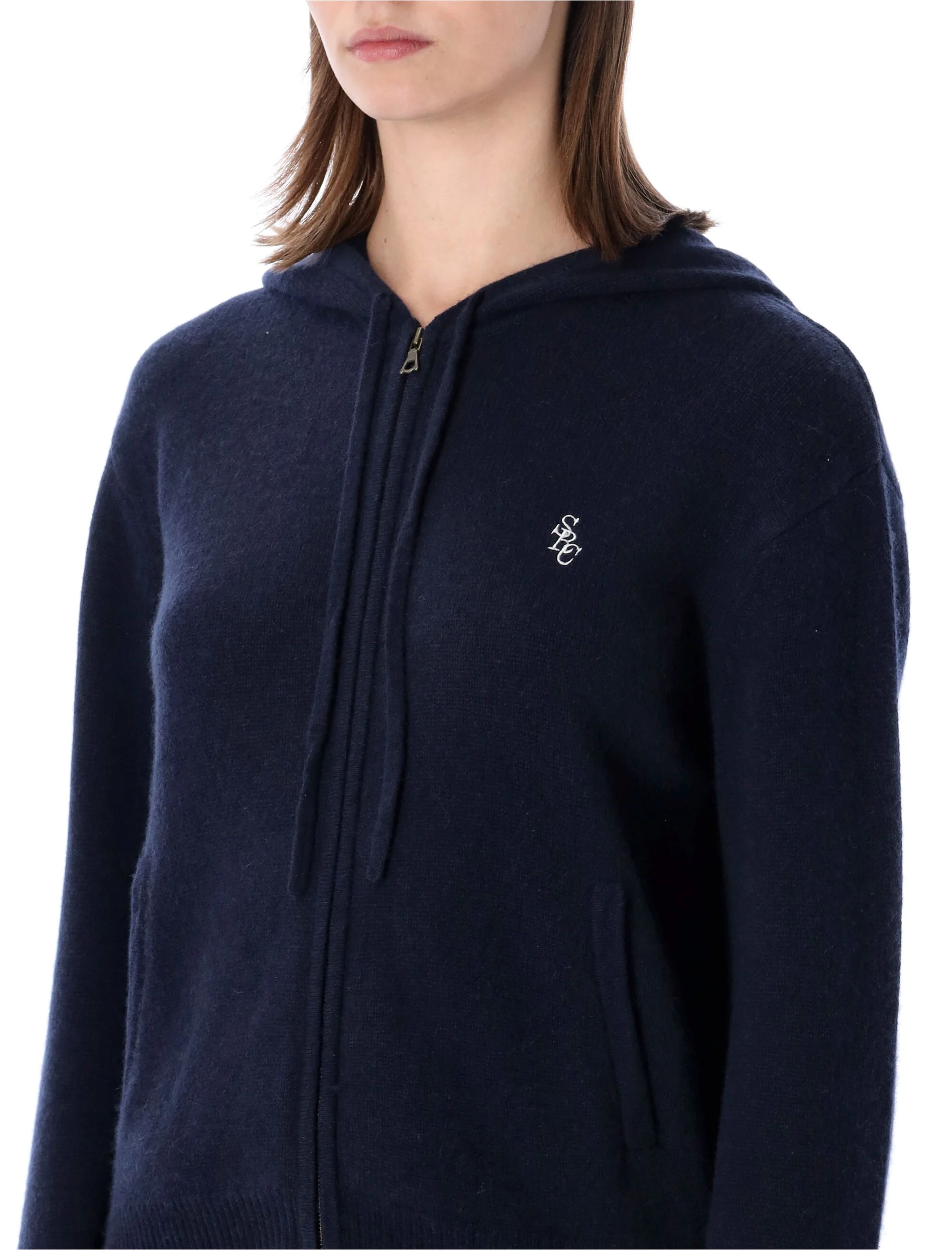 SPORTY & RICH Src Logo Embroidered Knitted Zipped Hoodie - Image 3