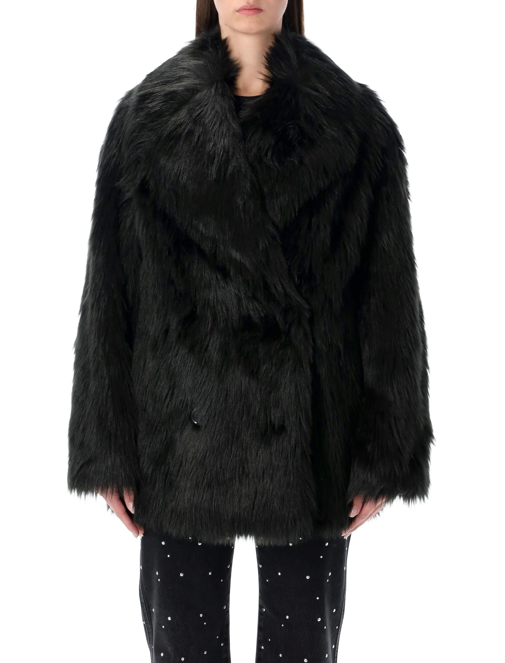 Stand Studio Mid-Length Double-Breasted Faux Fur Jacket