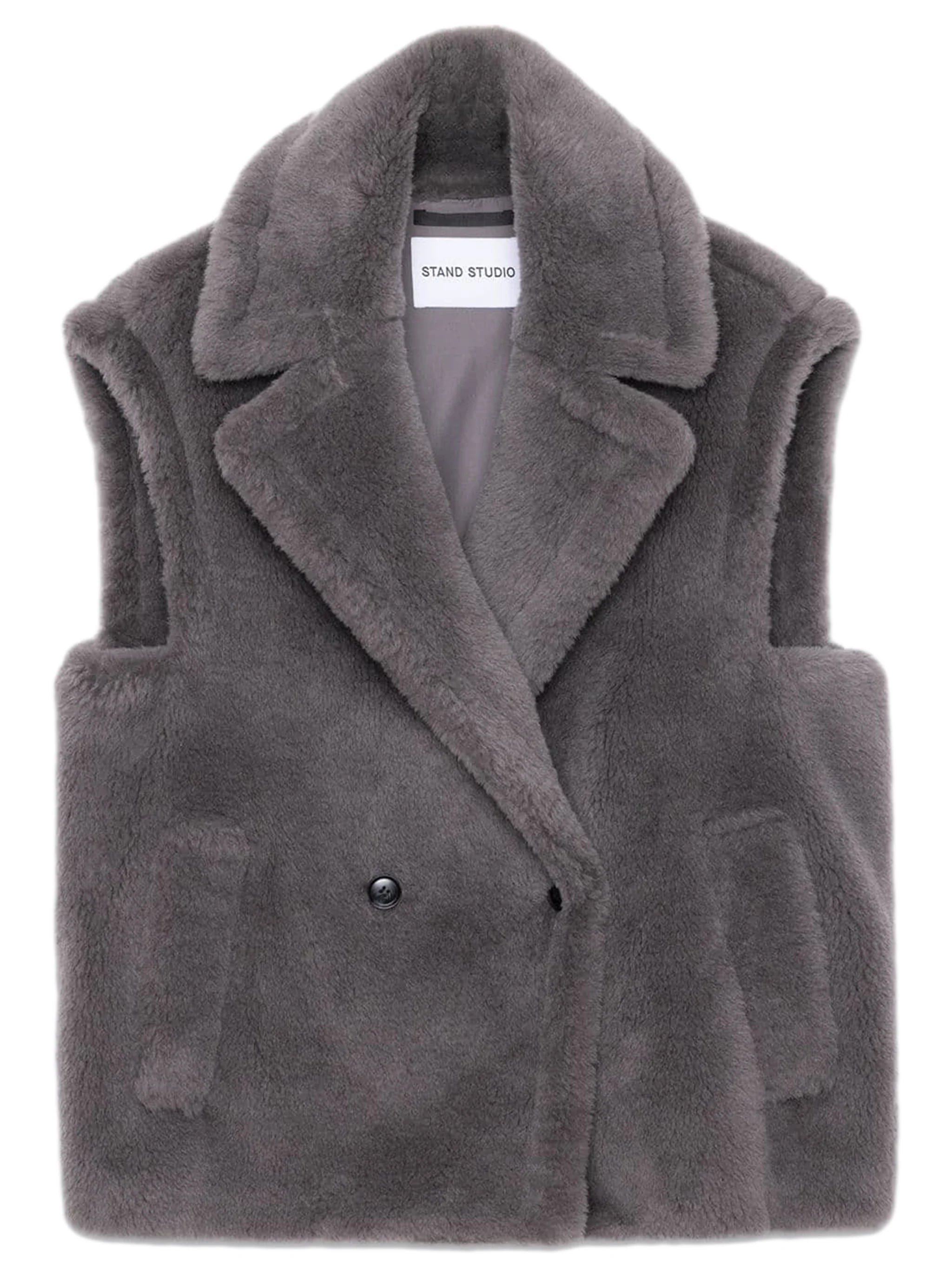 Stand Studio Women's Straight Fit Wool Vest with Faux Fur Texture