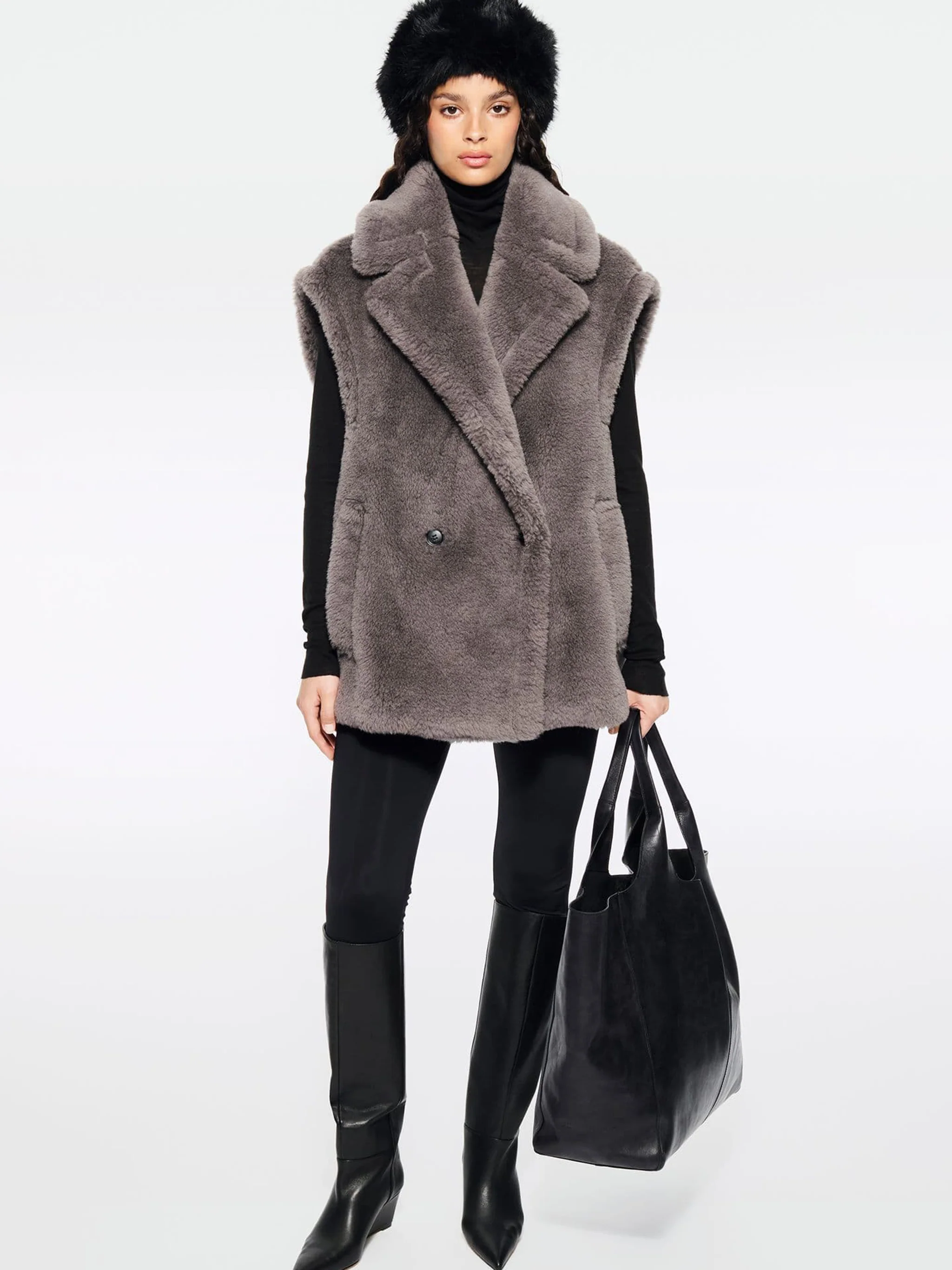 Stand Studio Women's Straight Fit Wool Vest with Faux Fur Texture - Image 2