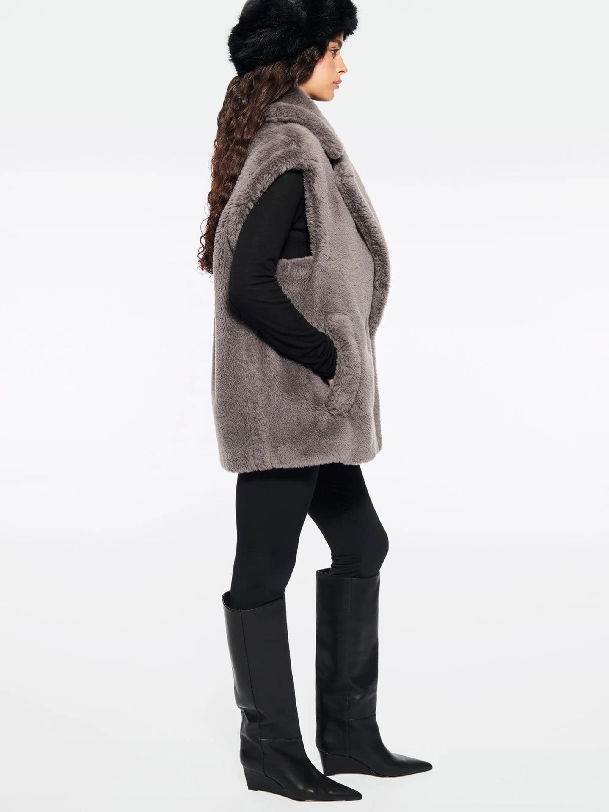 Stand Studio Women's Straight Fit Wool Vest with Faux Fur Texture - Image 3