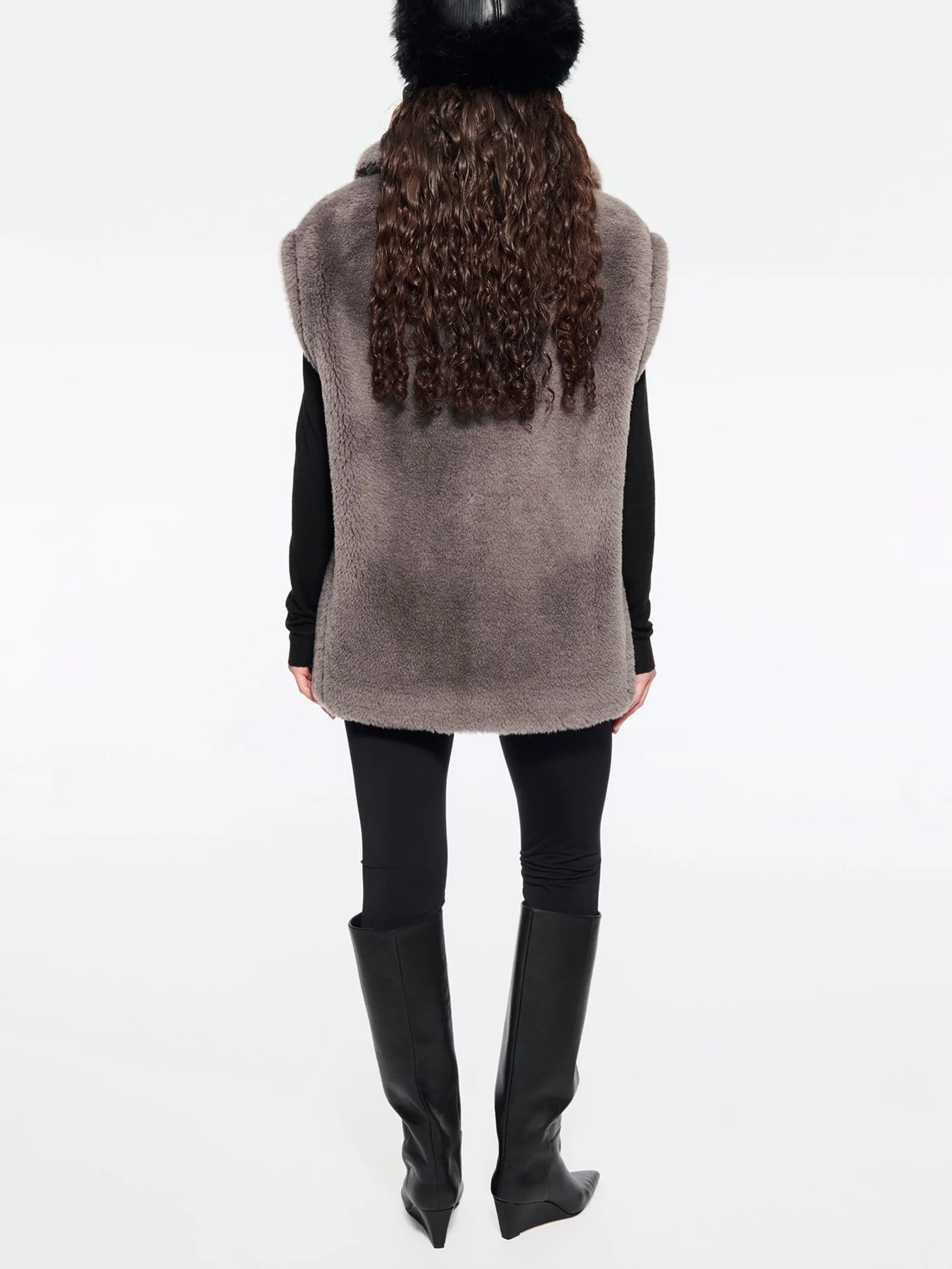 Stand Studio Women's Straight Fit Wool Vest with Faux Fur Texture - Image 4