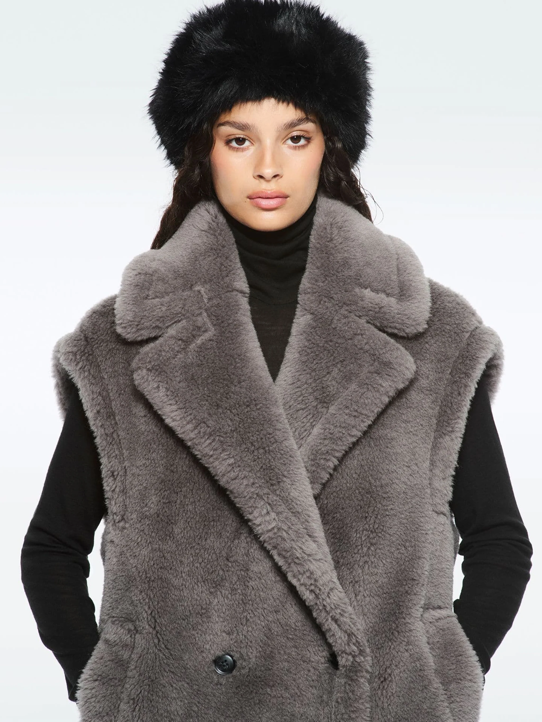 Stand Studio Women's Straight Fit Wool Vest with Faux Fur Texture - Image 5