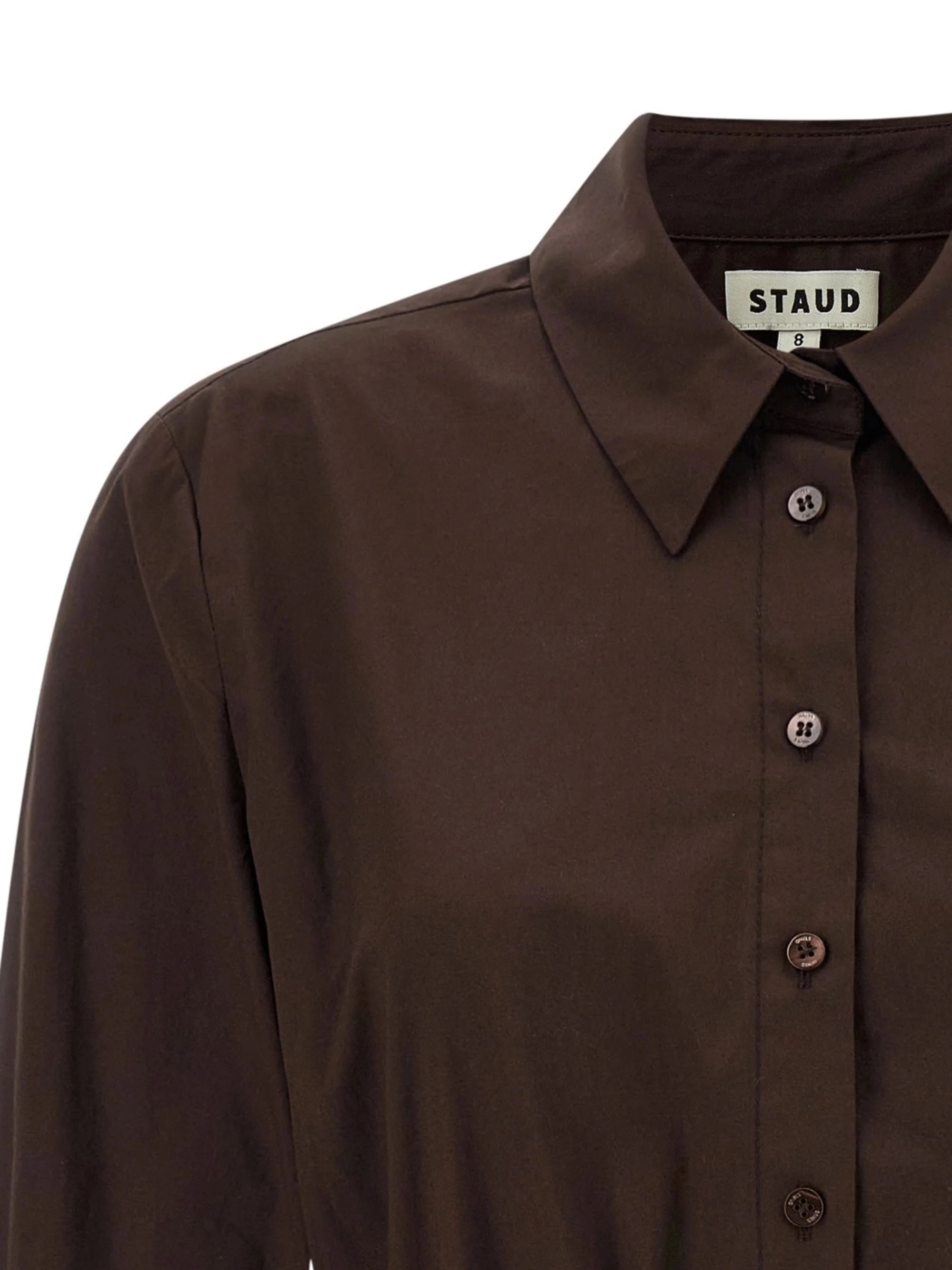 Staud Flared Mini Shirt Dress with Button Closure and Curved Detail - Image 3