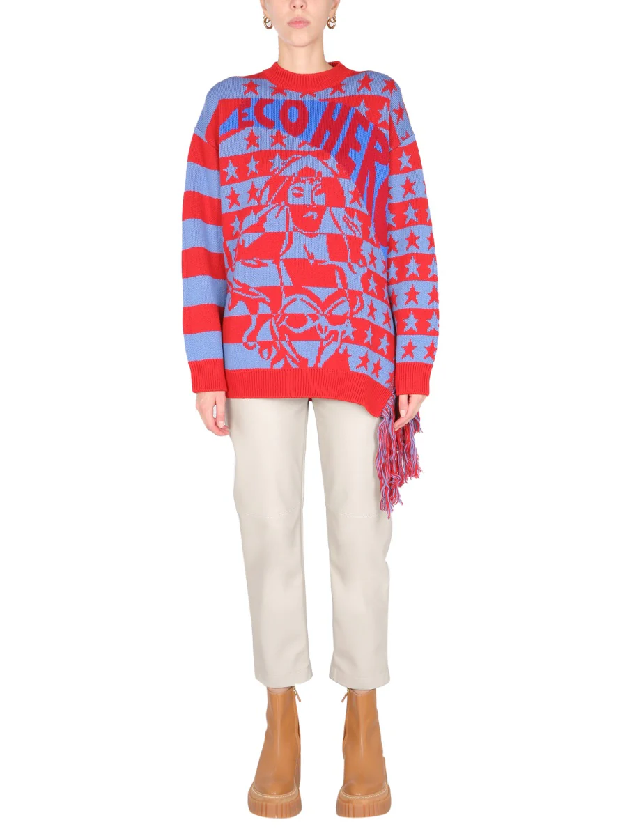STELLA McCARTNEY Crew Neck Wool Sweater with Fringe