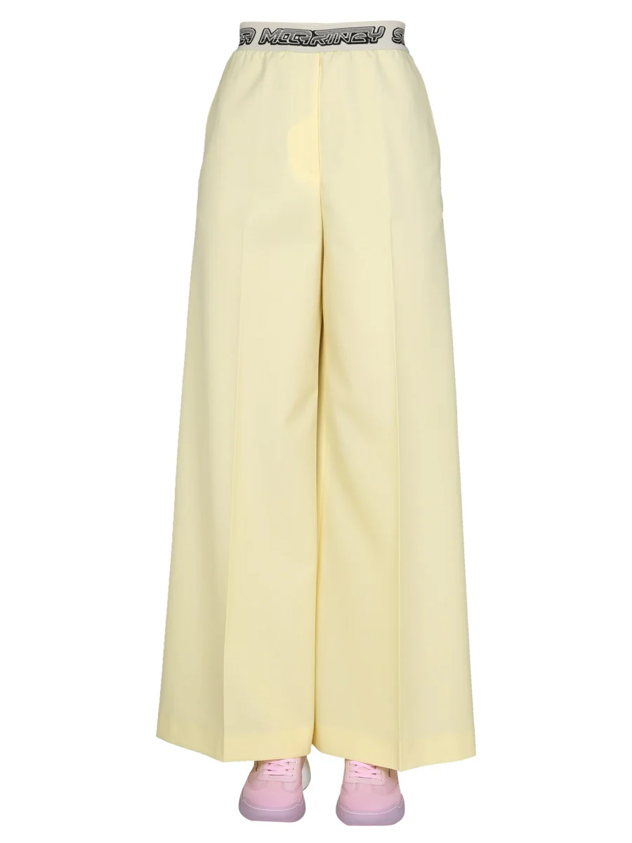 STELLA McCARTNEY Wide Leg Wool Pants with Logo Band