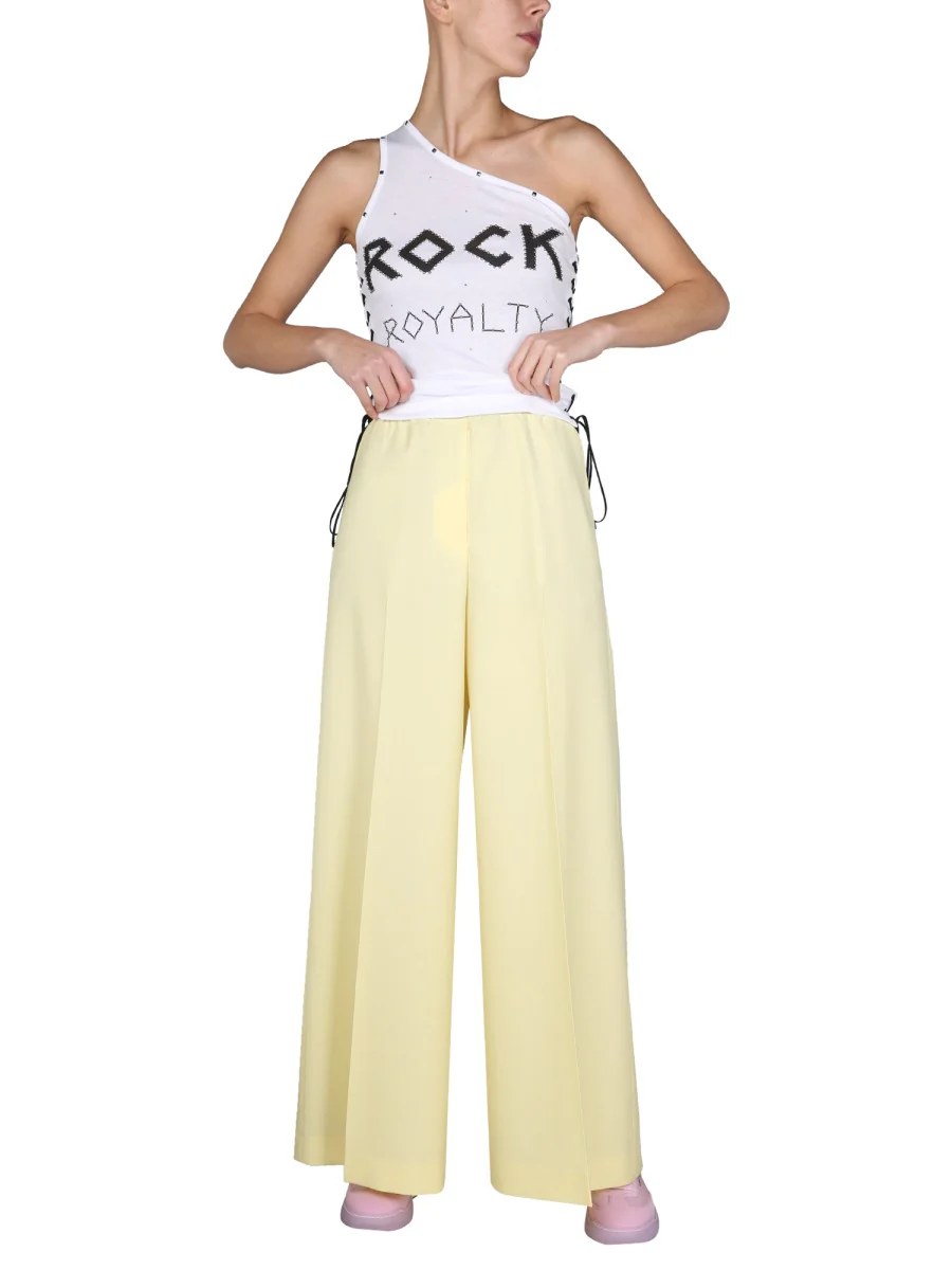 STELLA McCARTNEY Wide Leg Wool Pants with Logo Band - Image 2