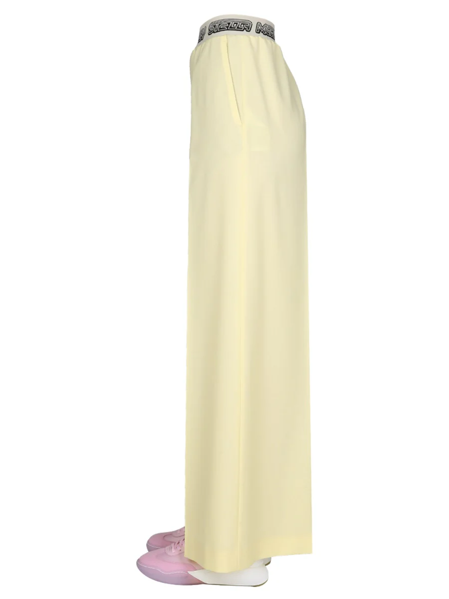 STELLA McCARTNEY Wide Leg Wool Pants with Logo Band - Image 3