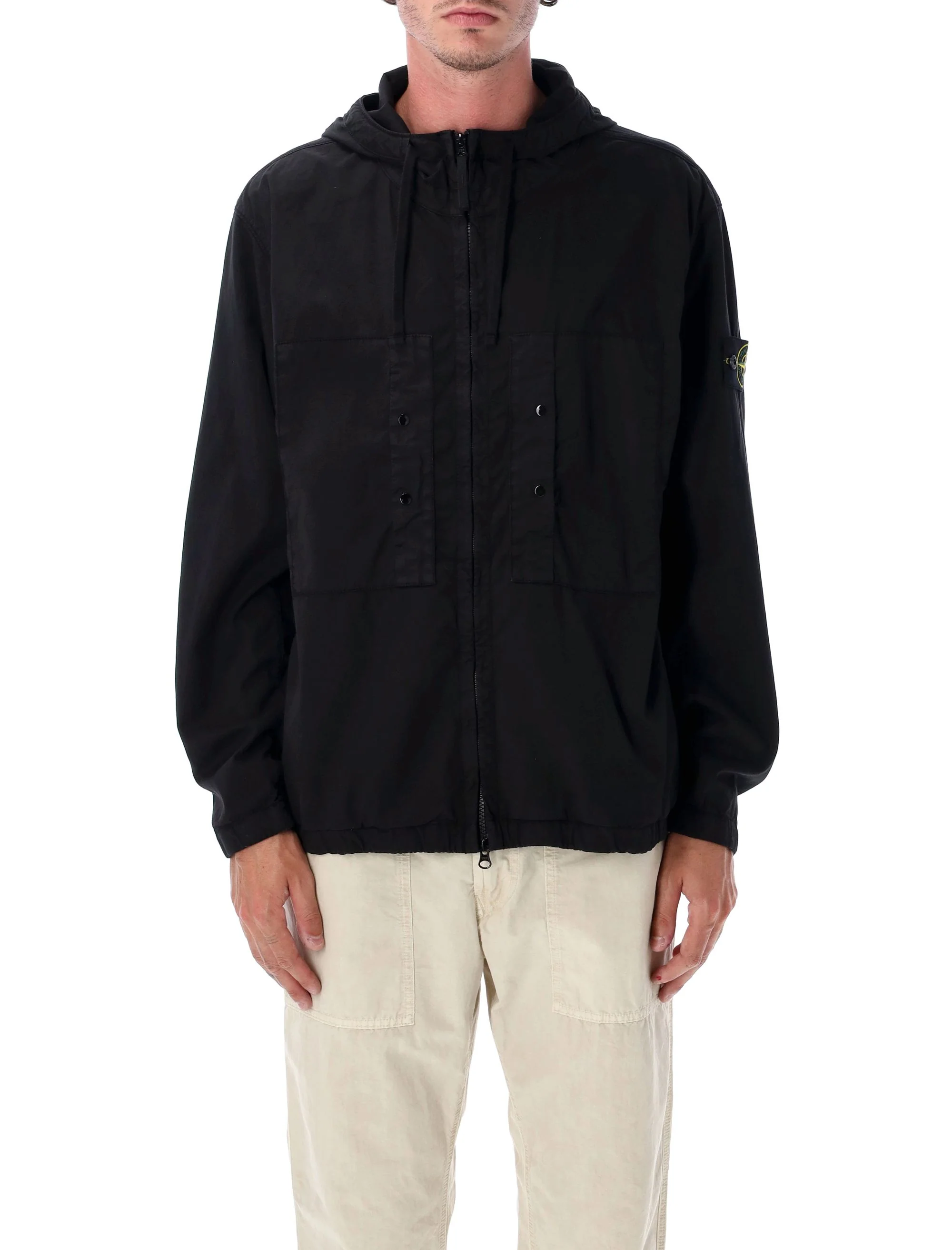 Stone Island Cotton Jacket with Adjustable Hood