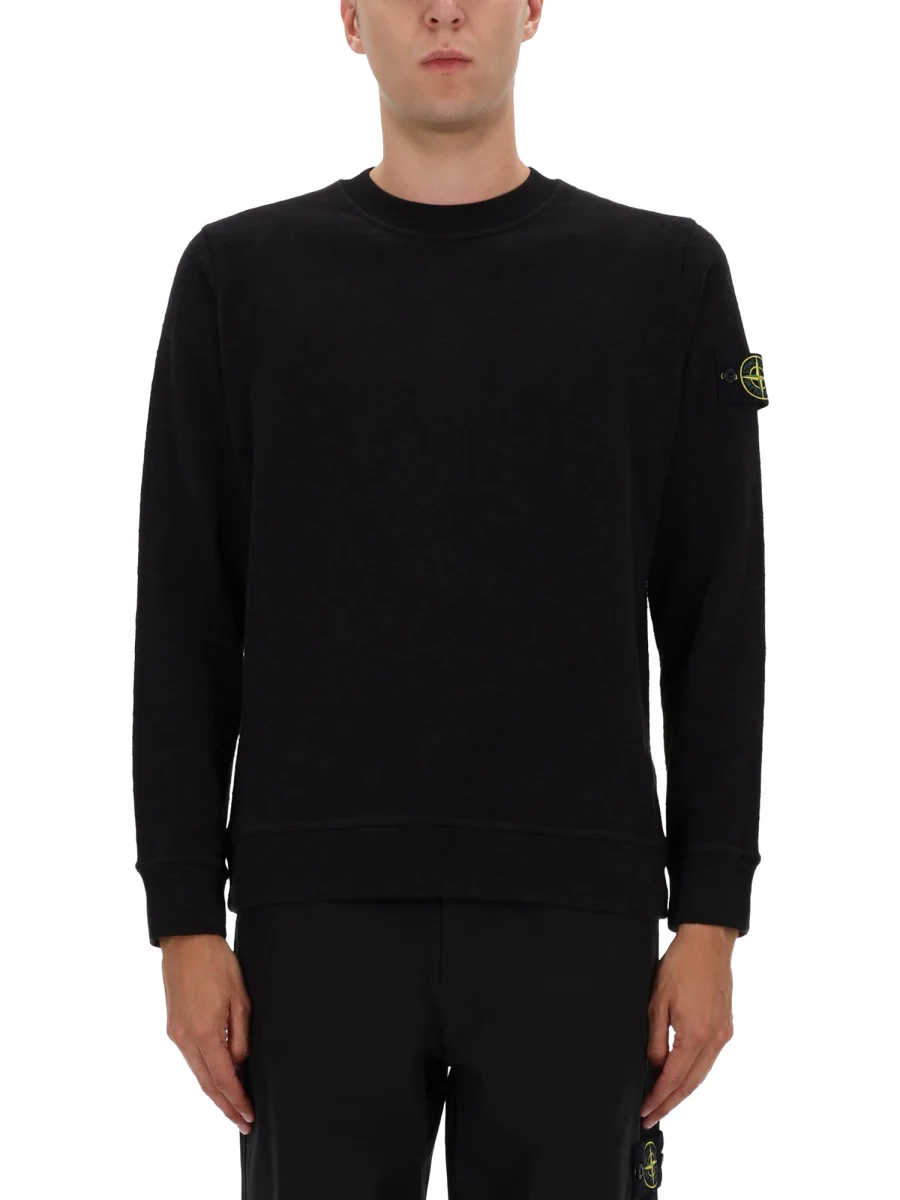 STONE ISLAND Crew Neck Cotton Sweatshirt with Side Inlays