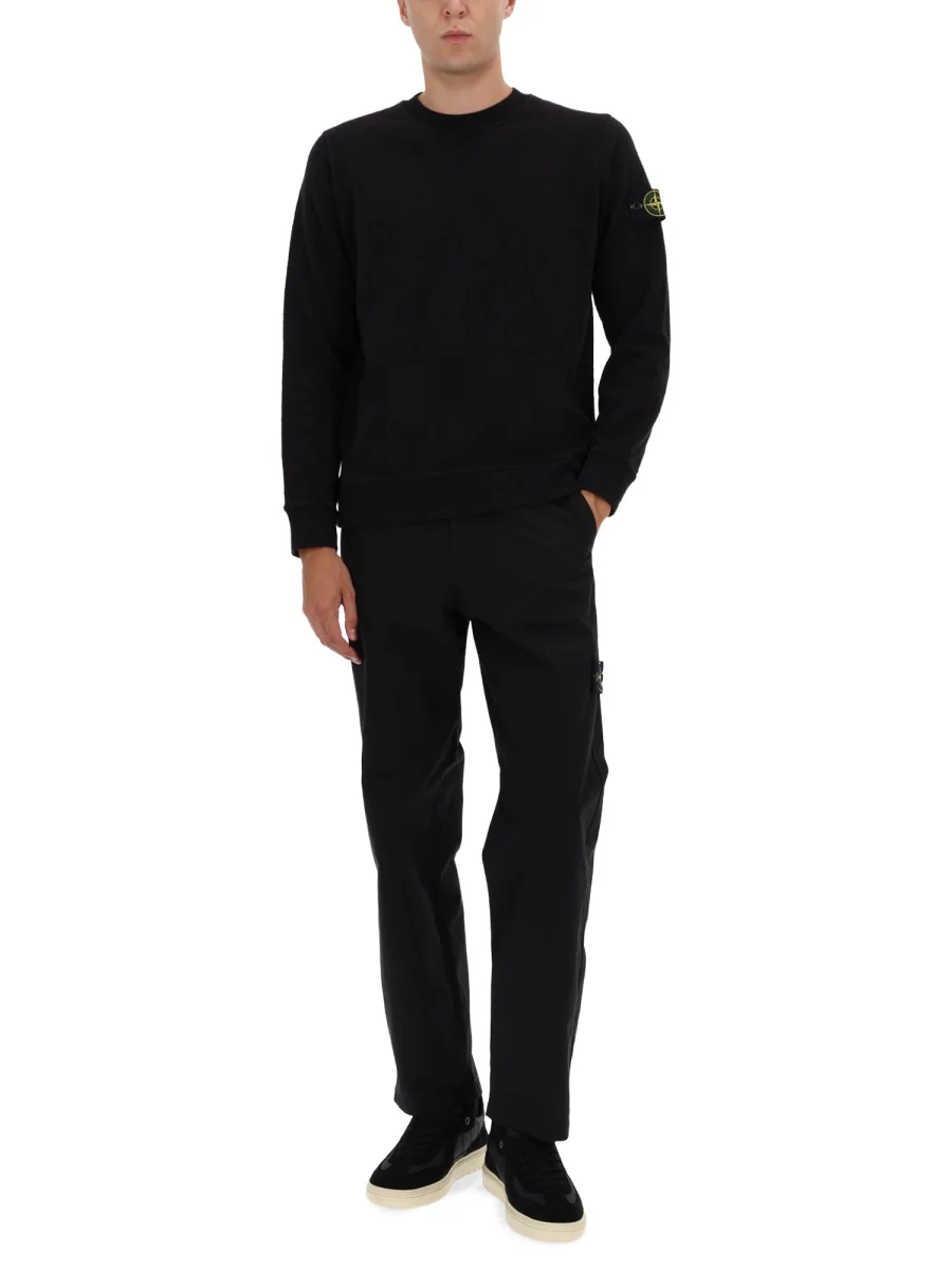 STONE ISLAND Crew Neck Cotton Sweatshirt with Side Inlays - Image 2