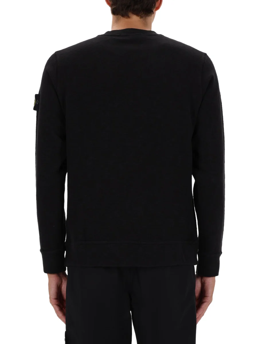STONE ISLAND Crew Neck Cotton Sweatshirt with Side Inlays - Image 3