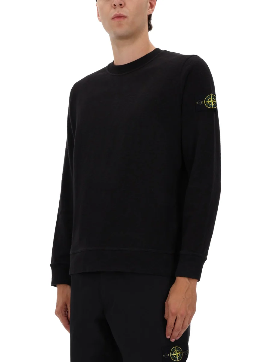 STONE ISLAND Crew Neck Cotton Sweatshirt with Side Inlays - Image 4