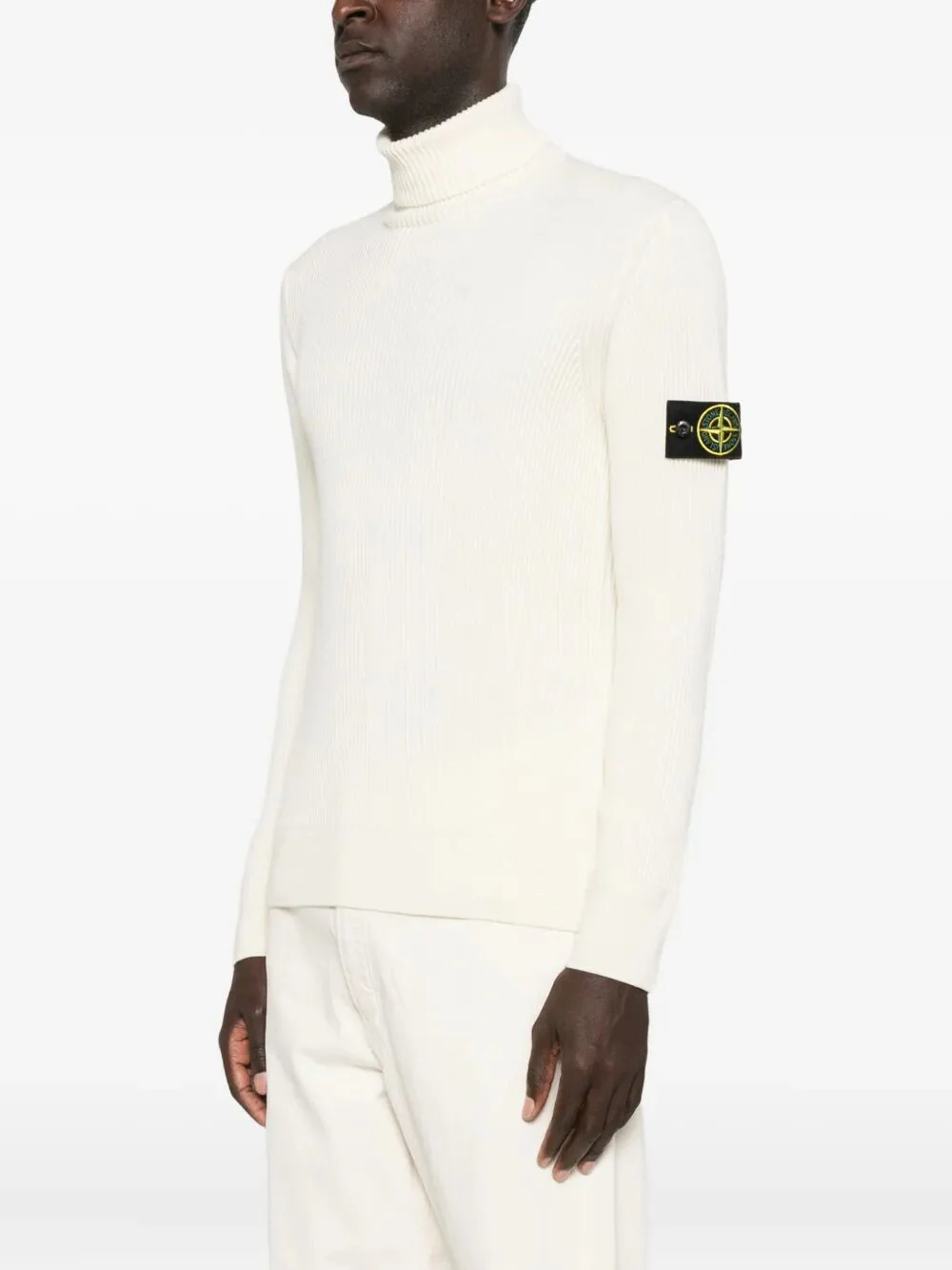 Stone Island Men's Ivory T-Neck Top - Image 2