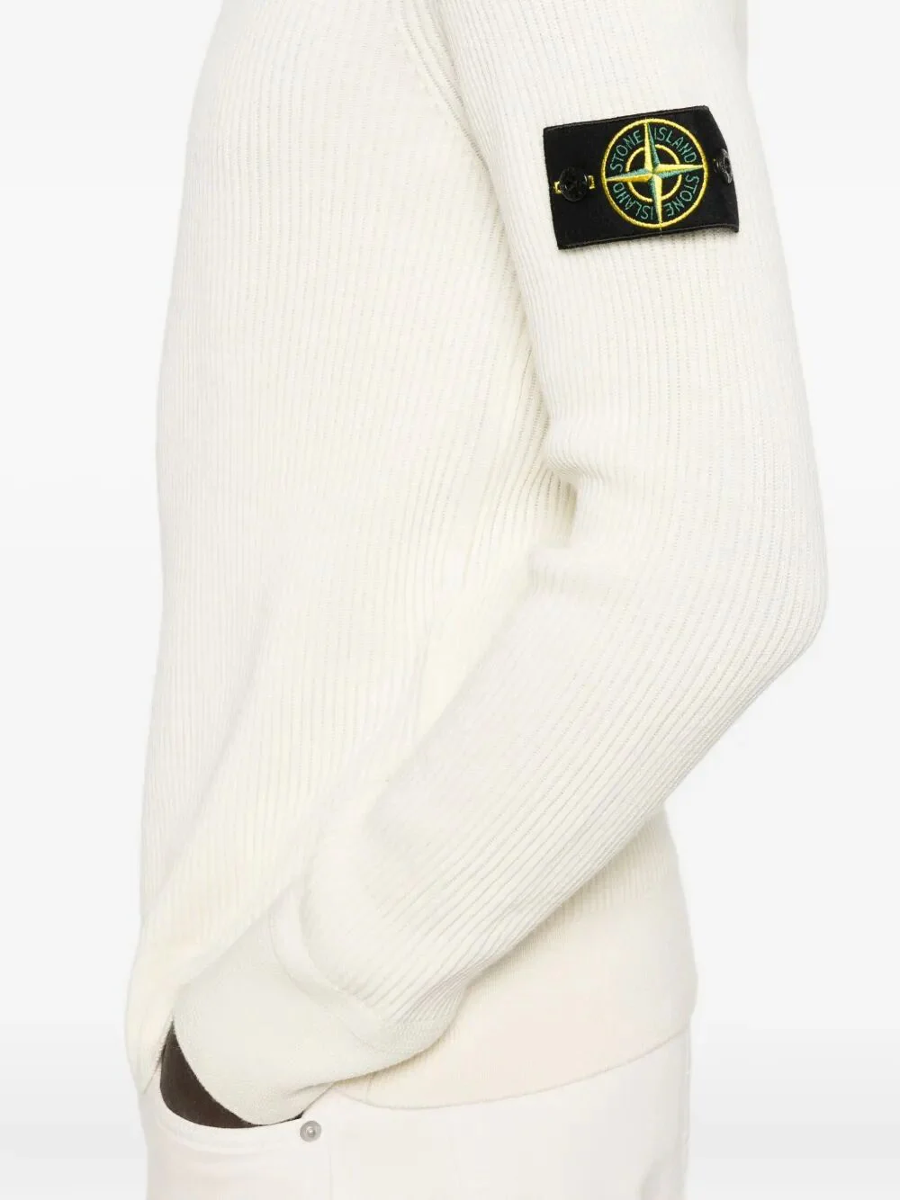 Stone Island Men's Ivory T-Neck Top - Image 3