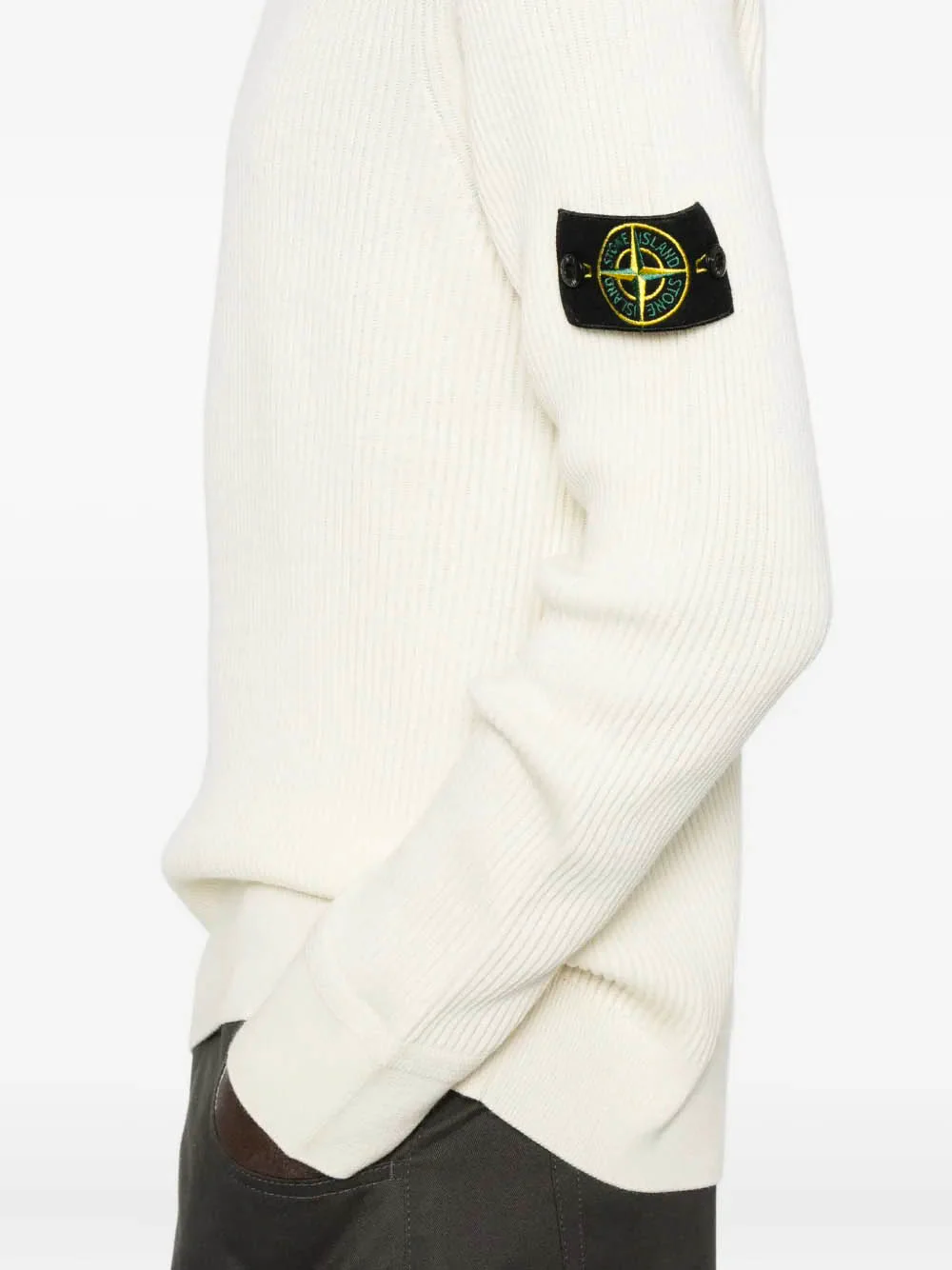 Stone Island Men's Ivory T-Neck Top - Image 5