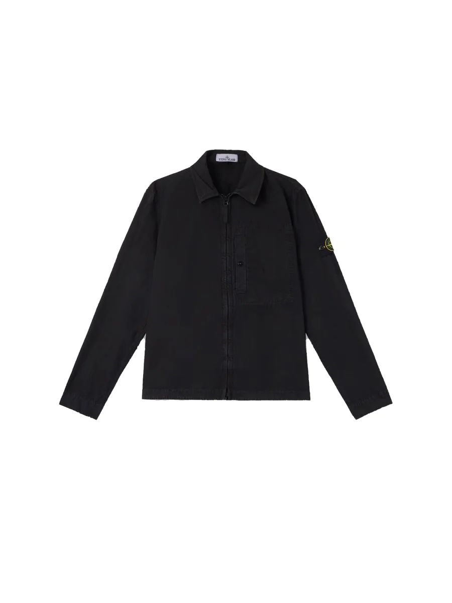 STONE ISLAND Regular-fit Zip-up Overshirt Pocket ORGANIC COTTON STRETCH BROKEN TWILL 'OLD' EFFECT