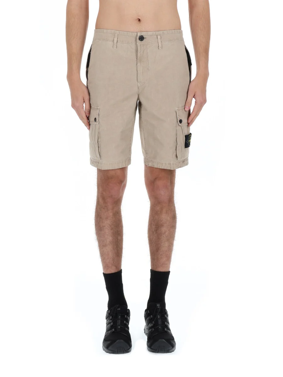 STONE ISLAND Slim-fit Cargo Shorts with Zip Pockets BRUSHED ORGANIC COTTON CANVAS 'OLD' EFFECT - Image 3