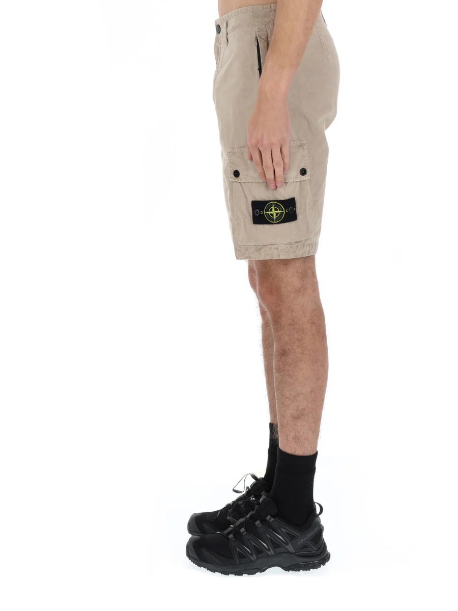 STONE ISLAND Slim-fit Cargo Shorts with Zip Pockets BRUSHED ORGANIC COTTON CANVAS 'OLD' EFFECT - Image 4