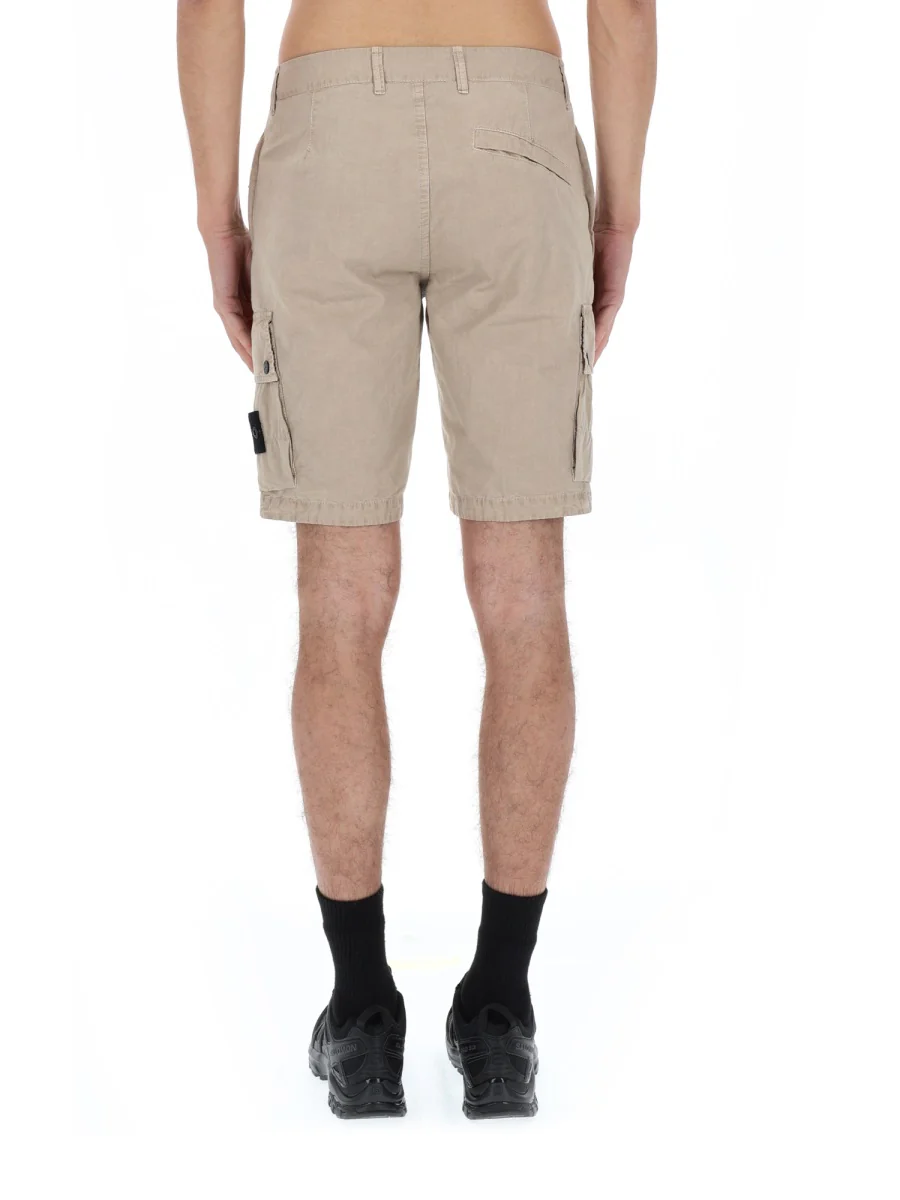 STONE ISLAND Slim-fit Cargo Shorts with Zip Pockets BRUSHED ORGANIC COTTON CANVAS 'OLD' EFFECT - Image 5