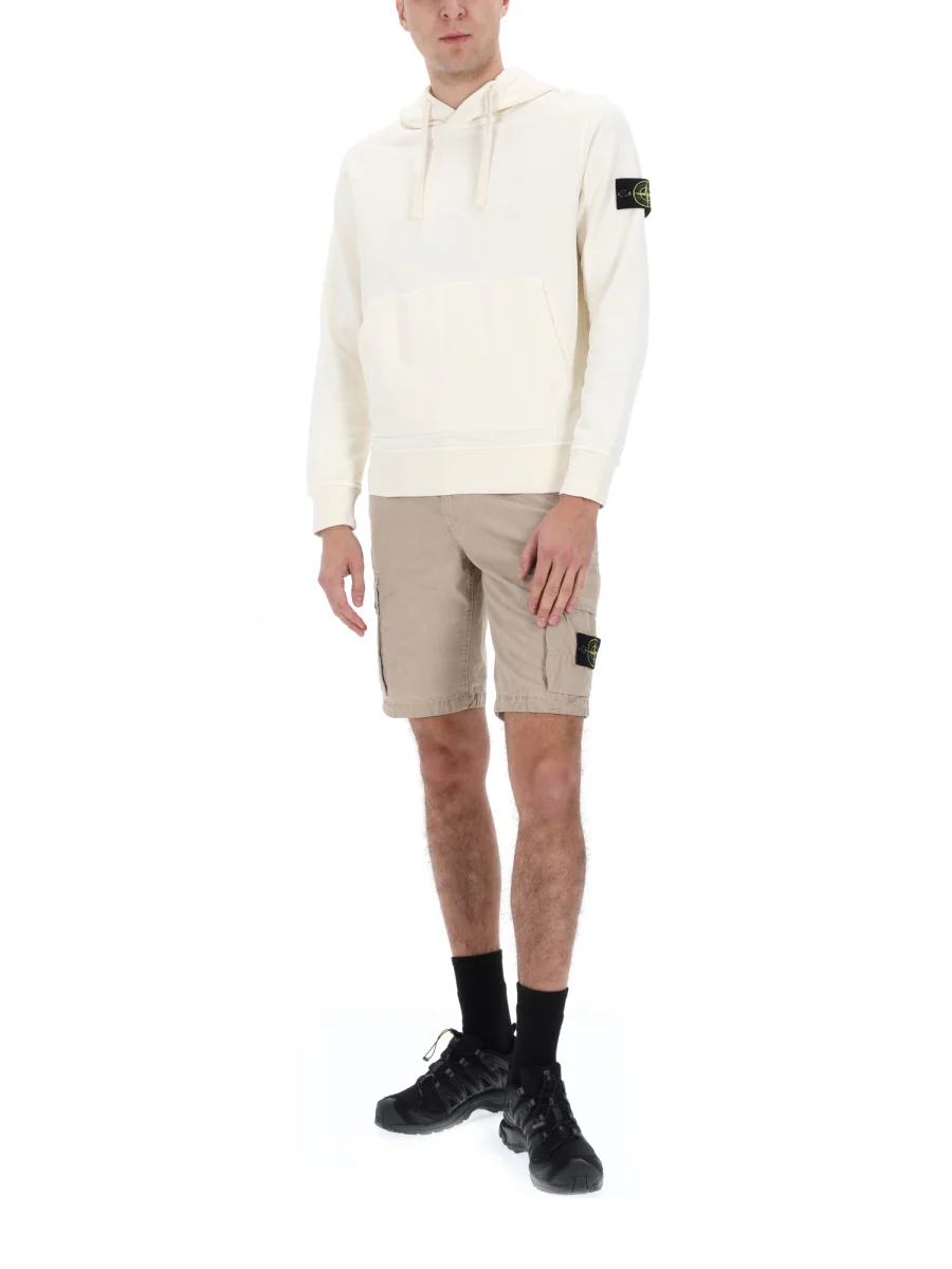 STONE ISLAND Slim-fit Cargo Shorts with Zip Pockets BRUSHED ORGANIC COTTON CANVAS 'OLD' EFFECT - Image 6