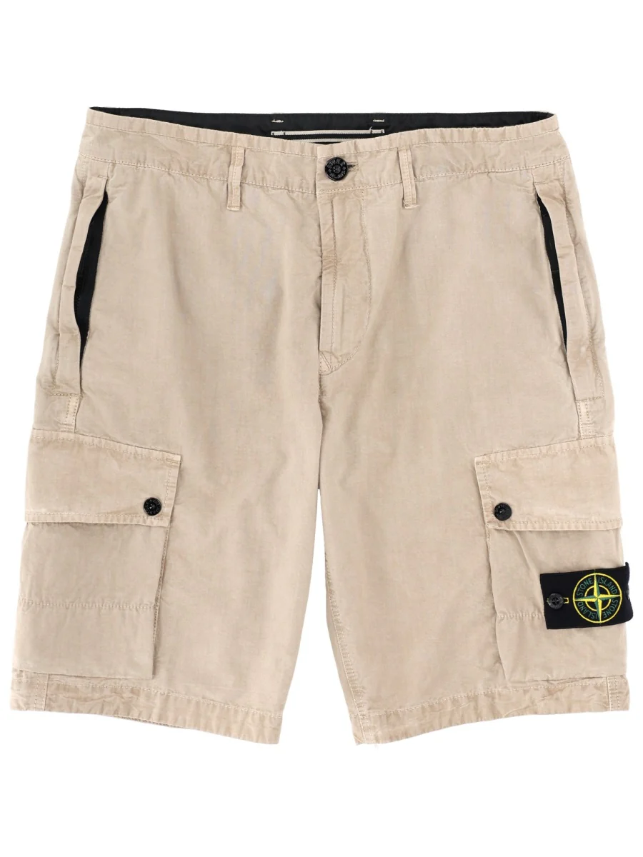 STONE ISLAND Slim-fit Cargo Shorts with Zip Pockets BRUSHED ORGANIC COTTON CANVAS 'OLD' EFFECT - Image 7