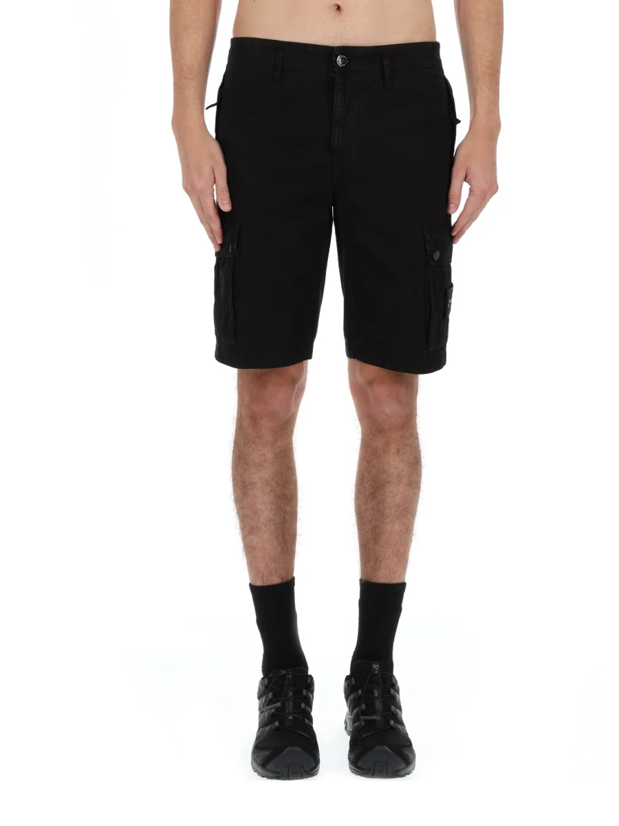 Stone Island Slim-fit Cargo Shorts with Zip Pockets BRUSHED ORGANIC COTTON CANVAS 'OLD' EFFECT - Image 3