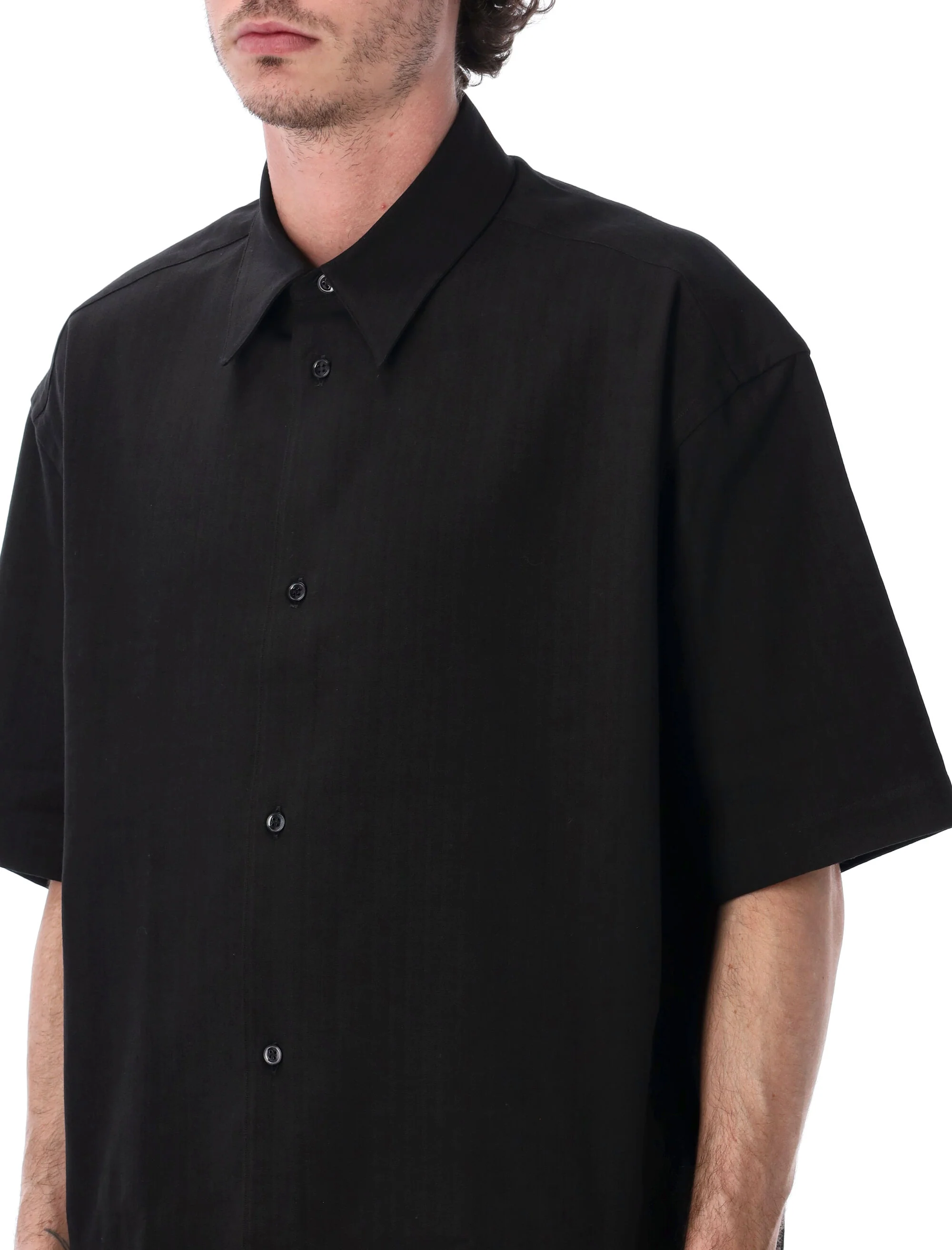 Studio Nicholson Oversized Short-Sleeve Cotton-Linen Shirt - Image 3