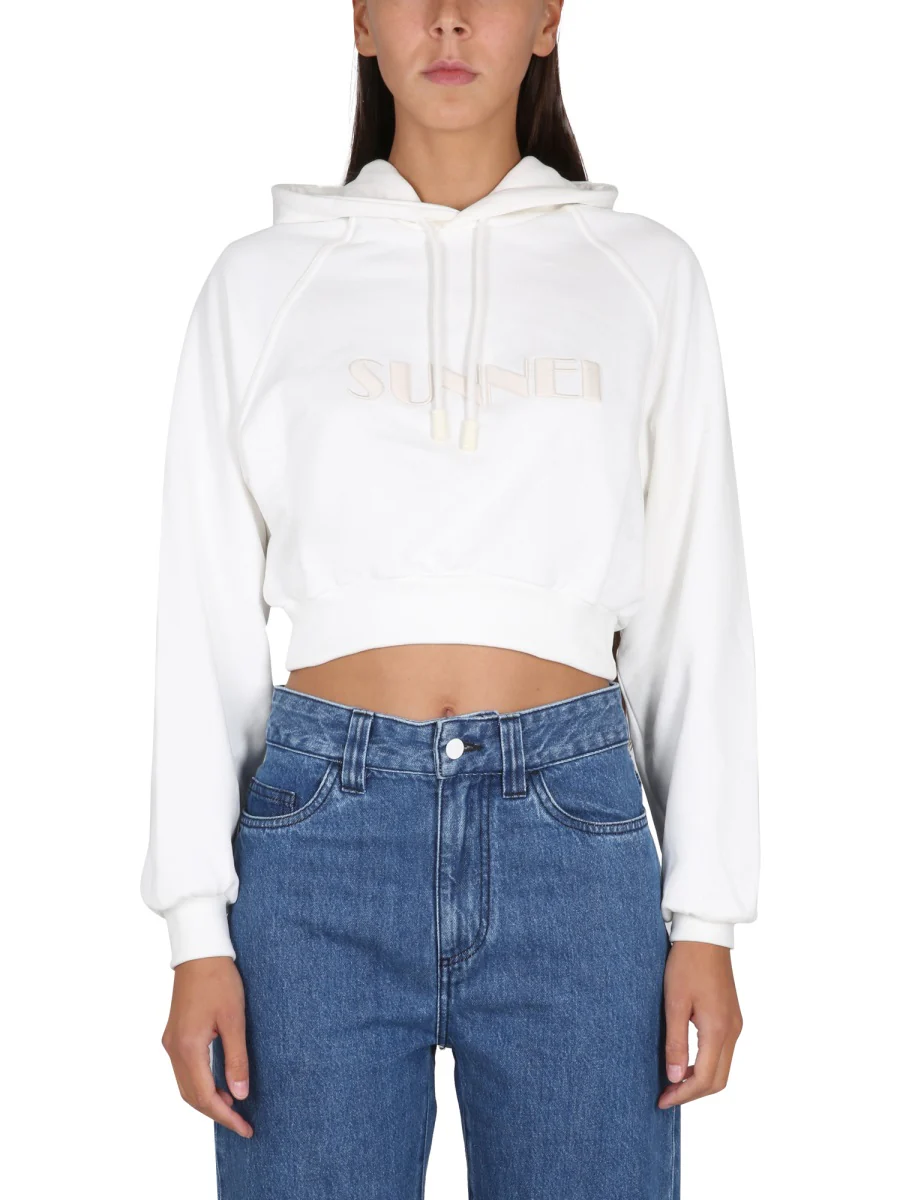 Sunnei Cropped Logo-print Cotton Hoodie