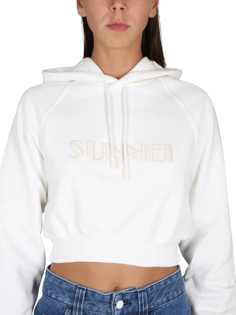 Sunnei Cropped Logo-print Cotton Hoodie - Image 4