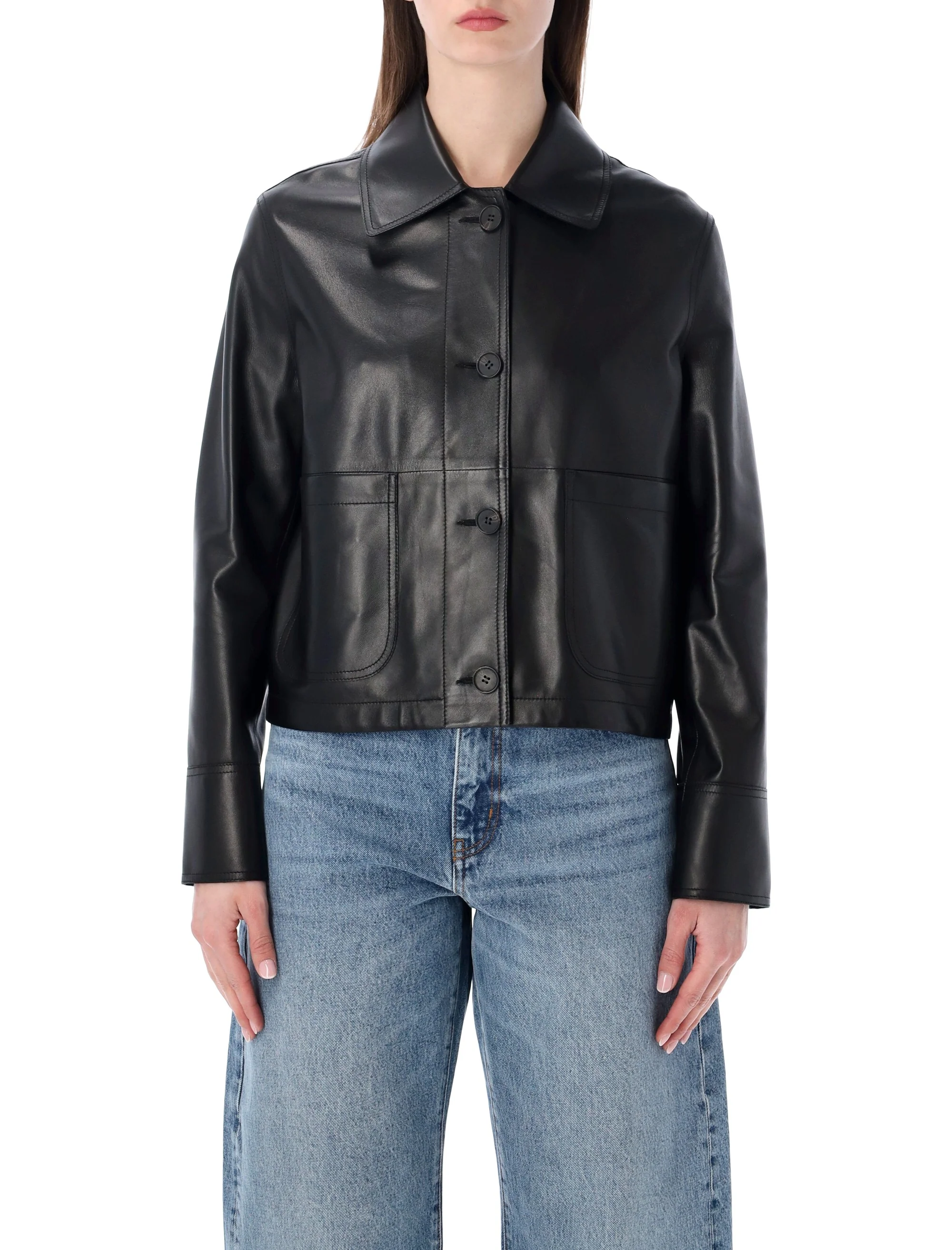 Sword Cropped Zip-front Leather Jacket