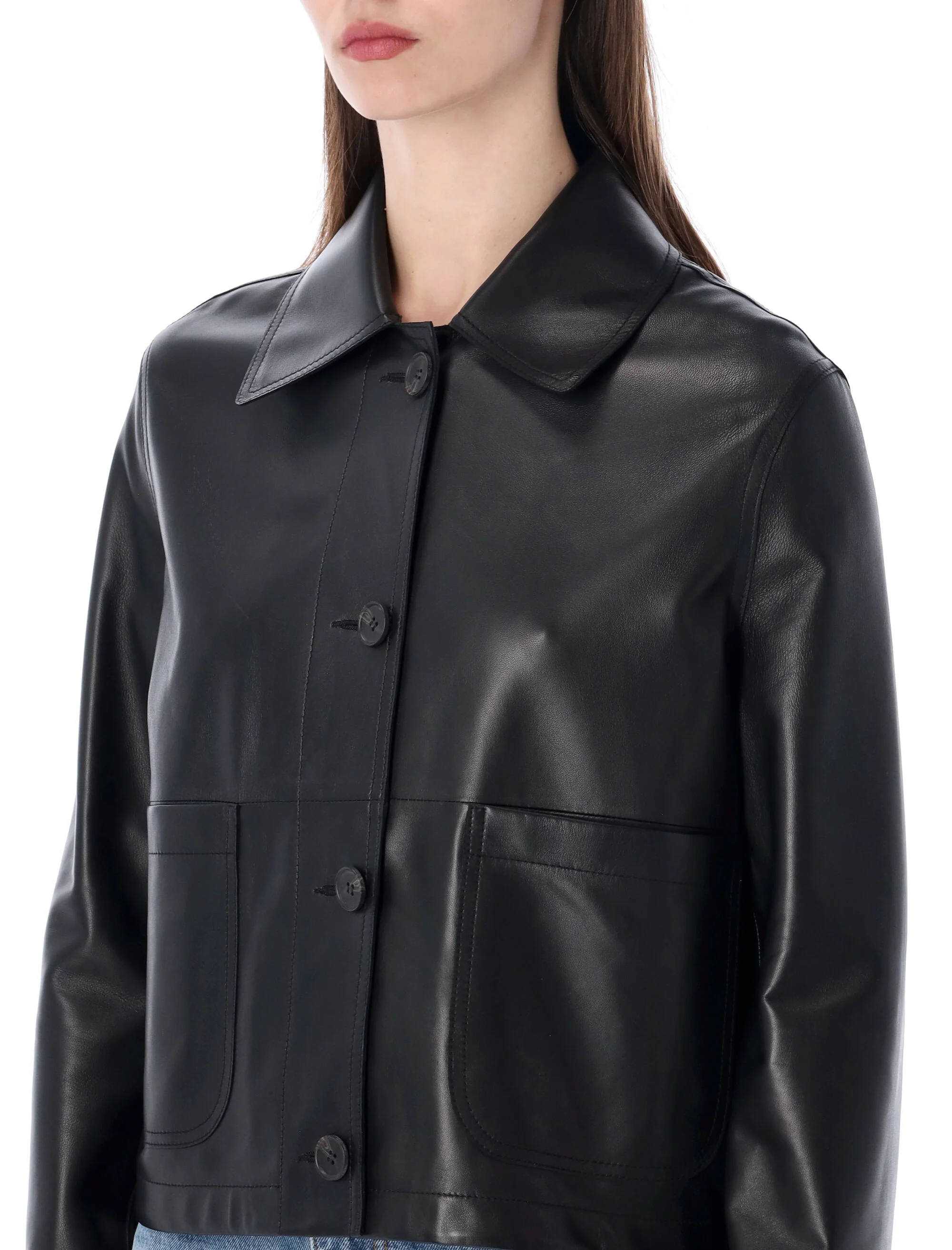 Sword Cropped Zip-front Leather Jacket - Image 3
