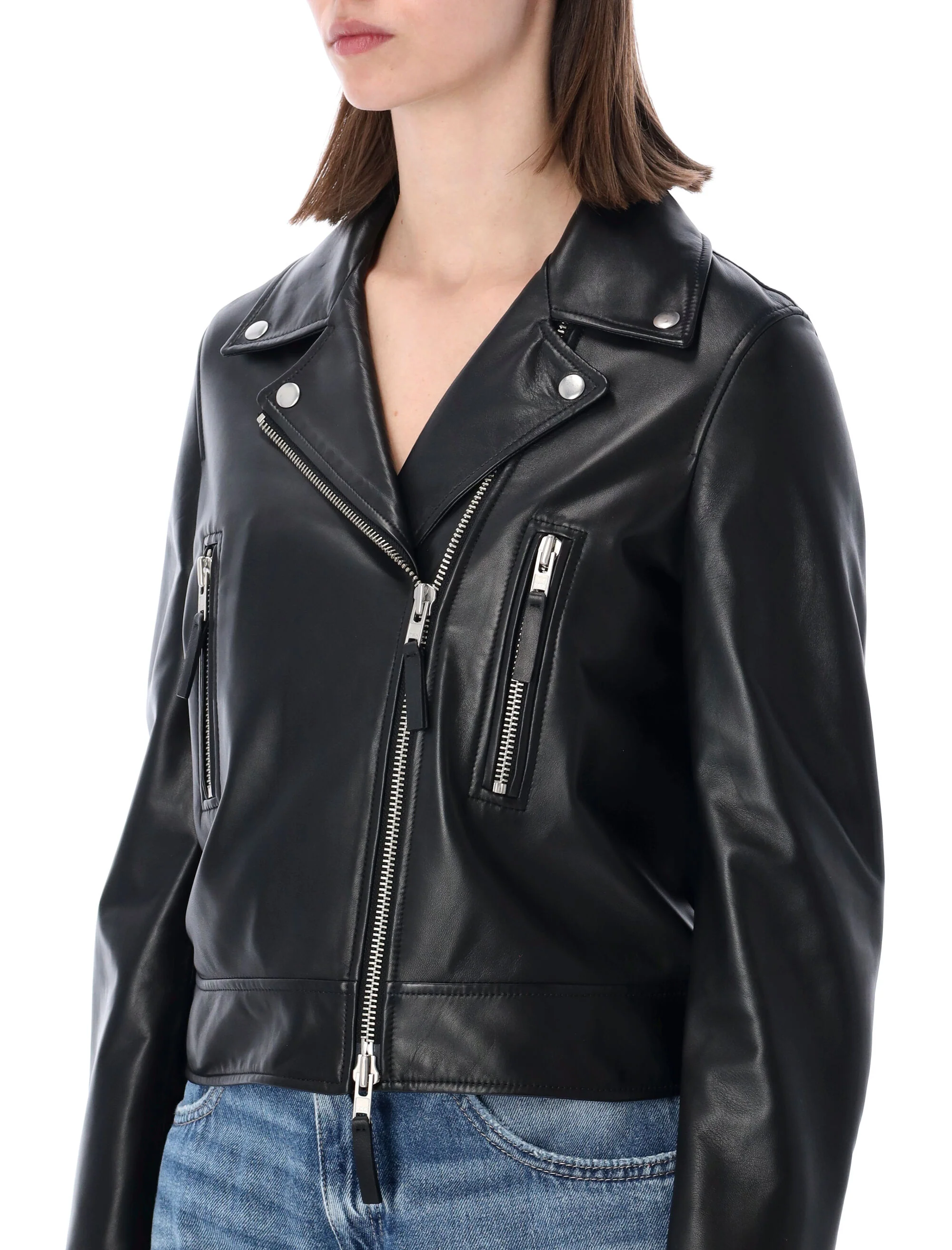 Sword Cropped Zip-front Leather Jacket - Image 3