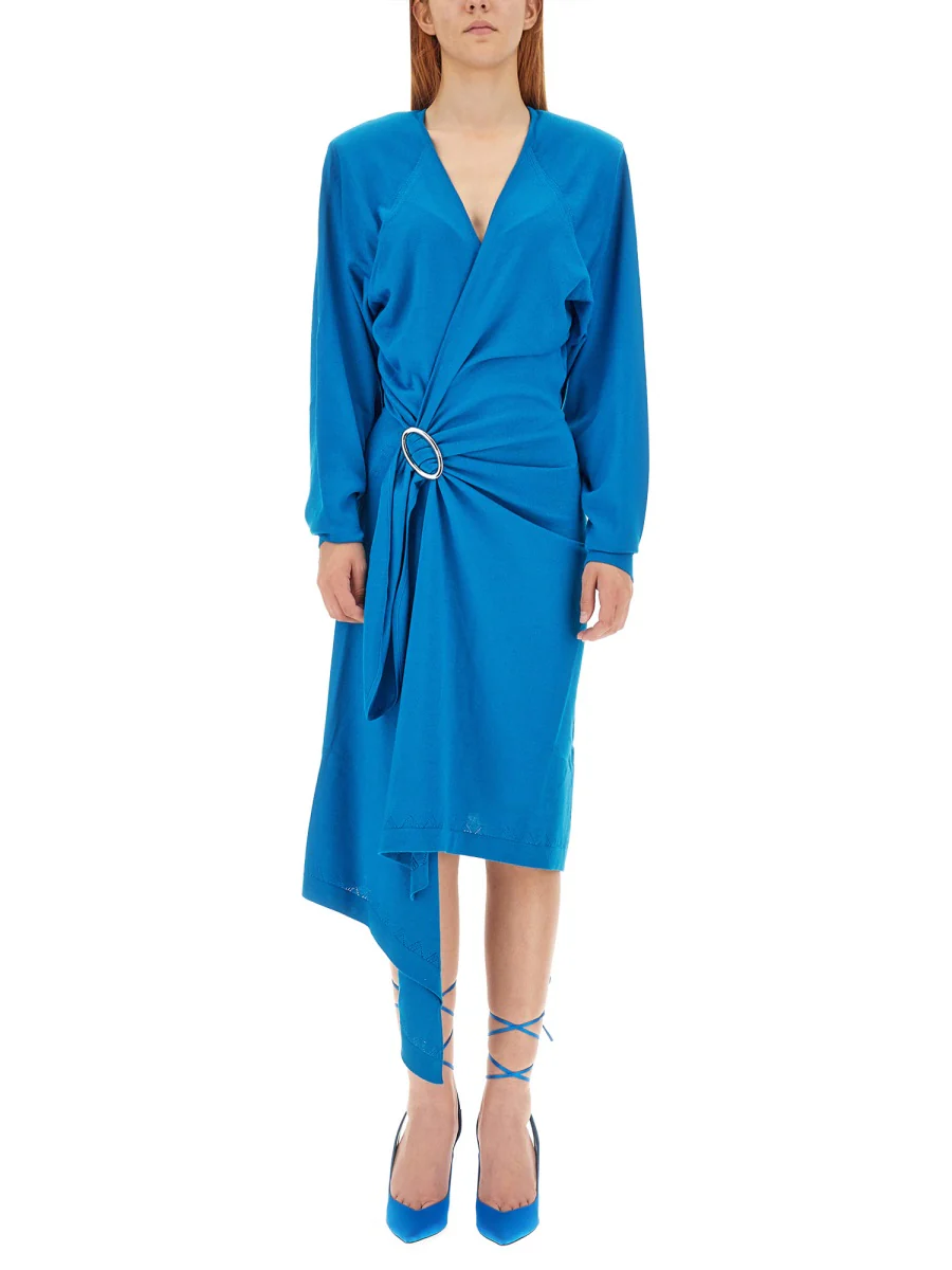THE ATTICO Atwell Wool Midi Wrap Dress