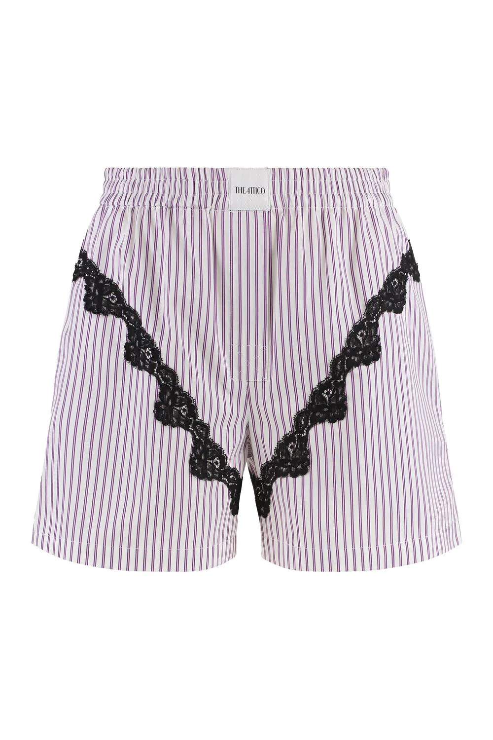 THE ATTICO Cotton Mini Shorts with Contrast Lace Inserts