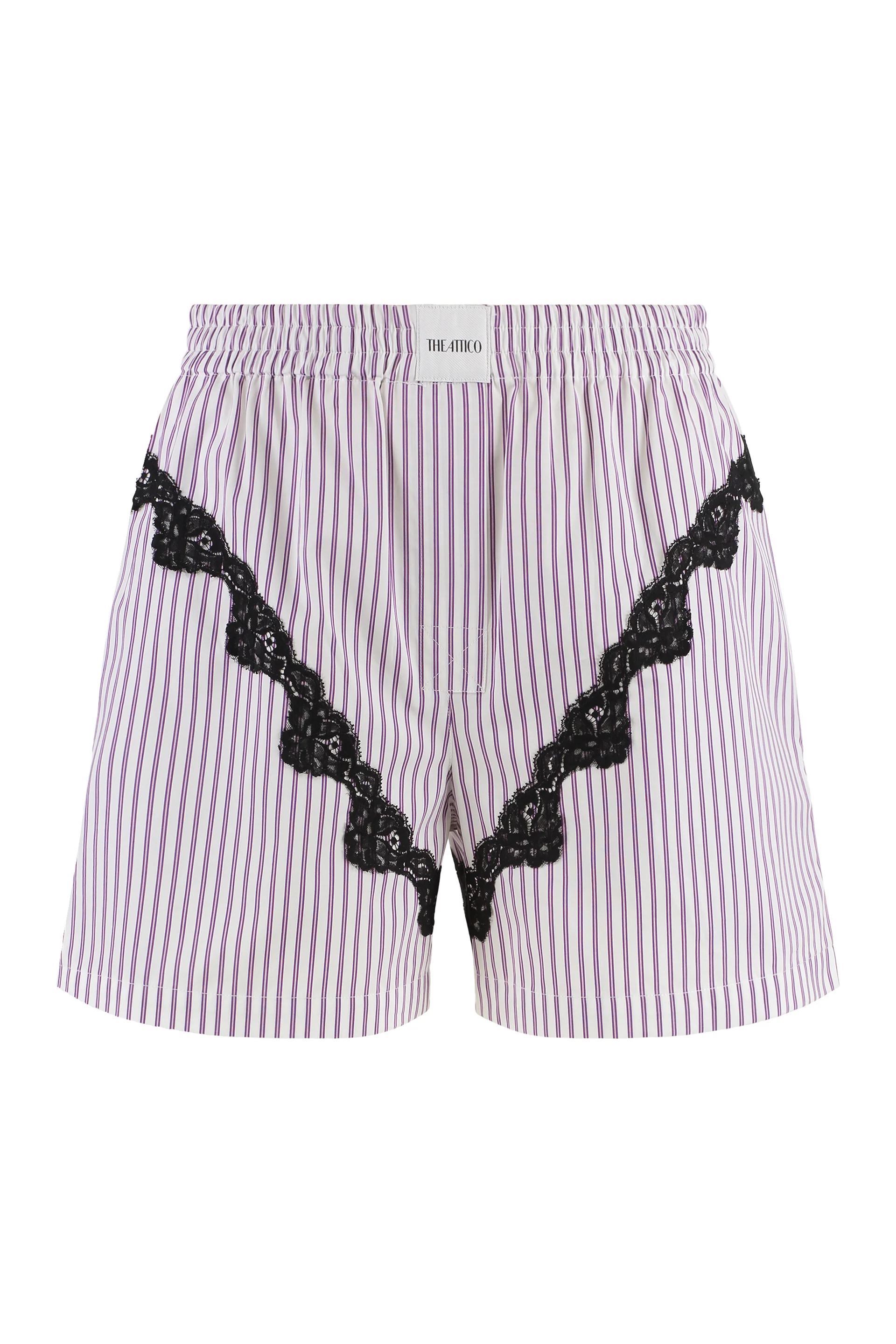THE ATTICO Cotton Mini Shorts with Contrast Lace Inserts - Image 3