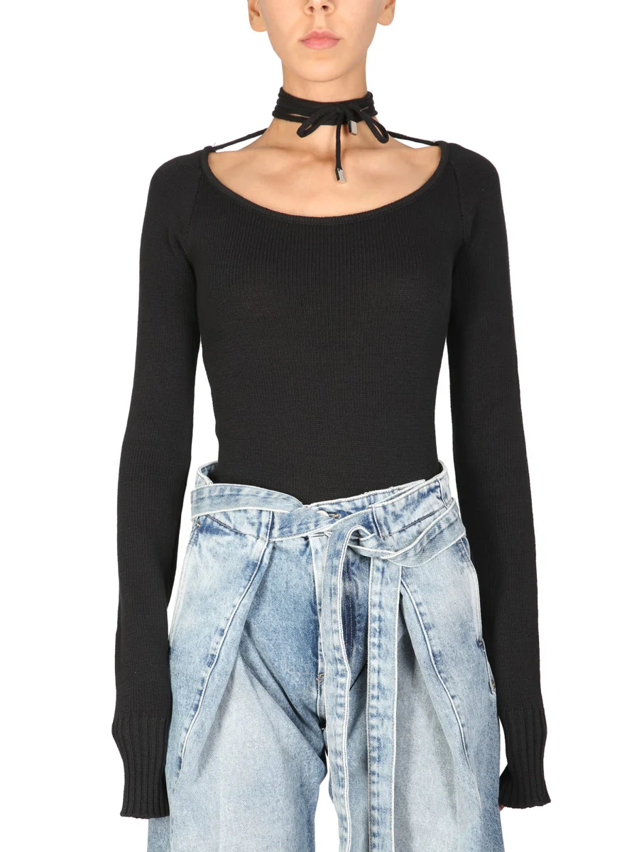 The Attico Heather Boat Neck Lace-Up Sweater