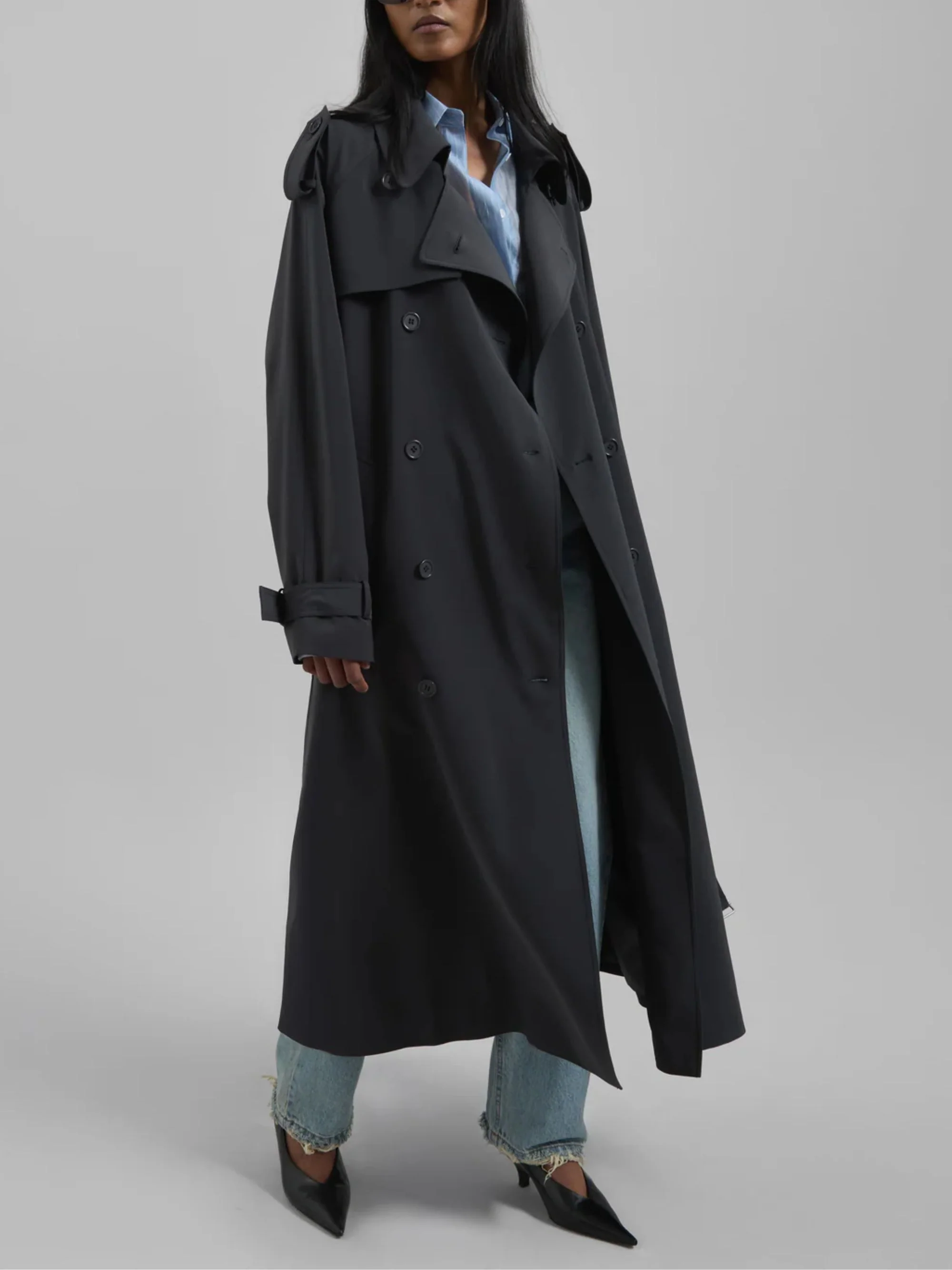 The Frankie Shop Flowing Trench Jacket with Removable Belt and Back Slit - Image 3