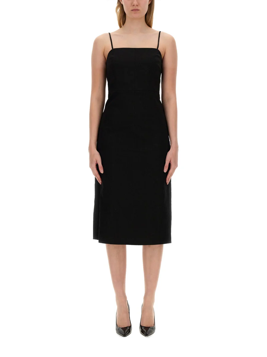 THEORY Square-Neck Sleeveless A-Line Midi Dress