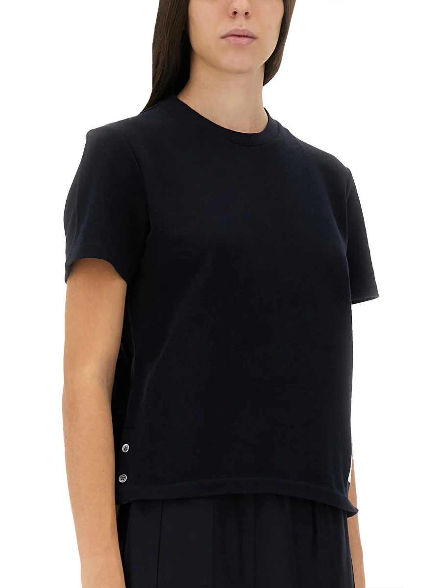 THOM BROWNE Classic Cotton Pique Relaxed Fit Center Back Stripe Short Sleeve T-Shirt - Image 4