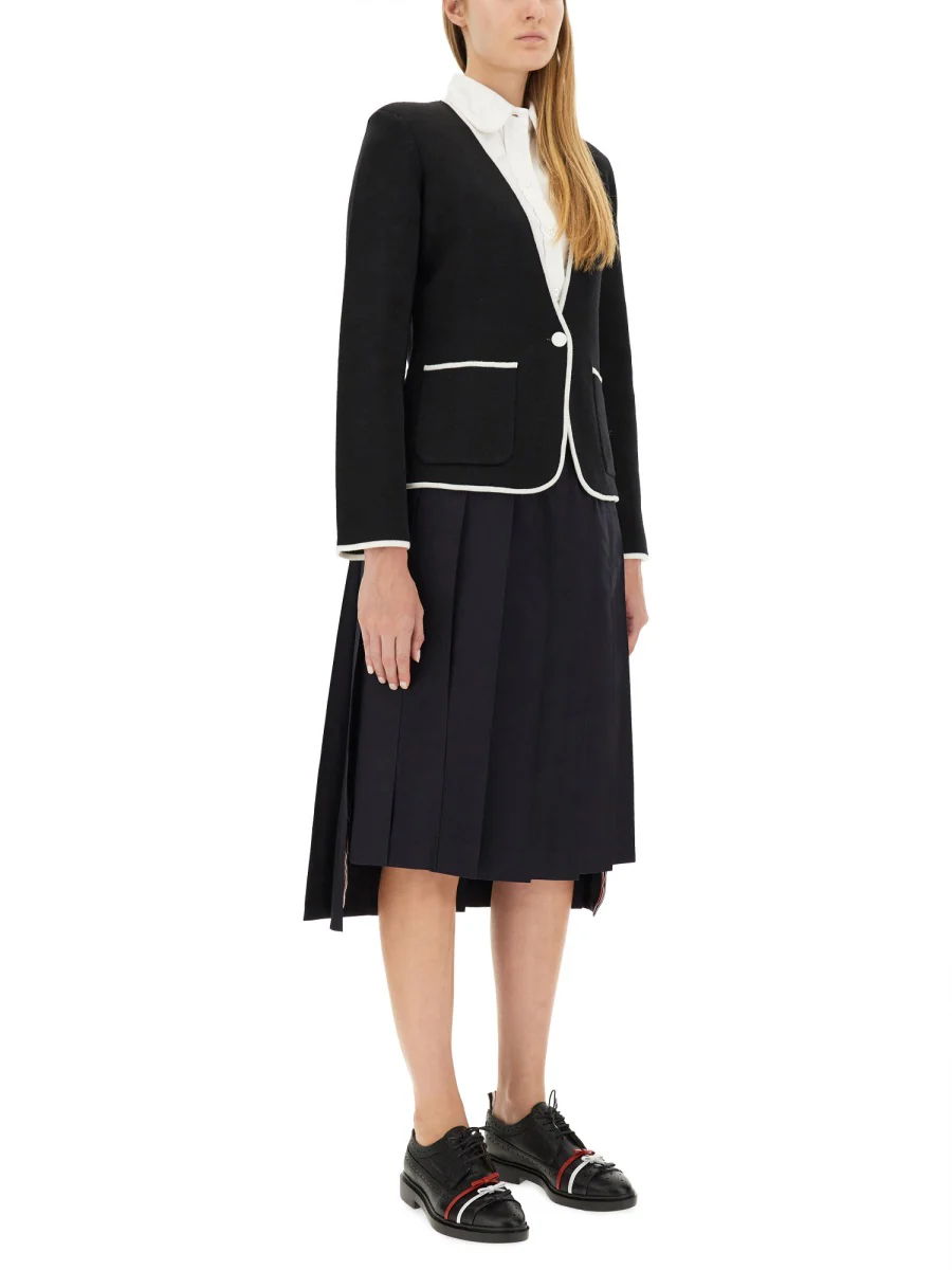 THOM BROWNE Double Face Merino Wool Tipping Collarless Jacket - Image 2