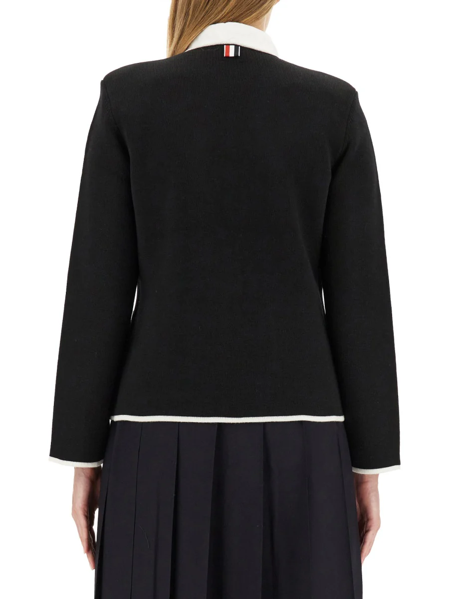 THOM BROWNE Double Face Merino Wool Tipping Collarless Jacket - Image 3