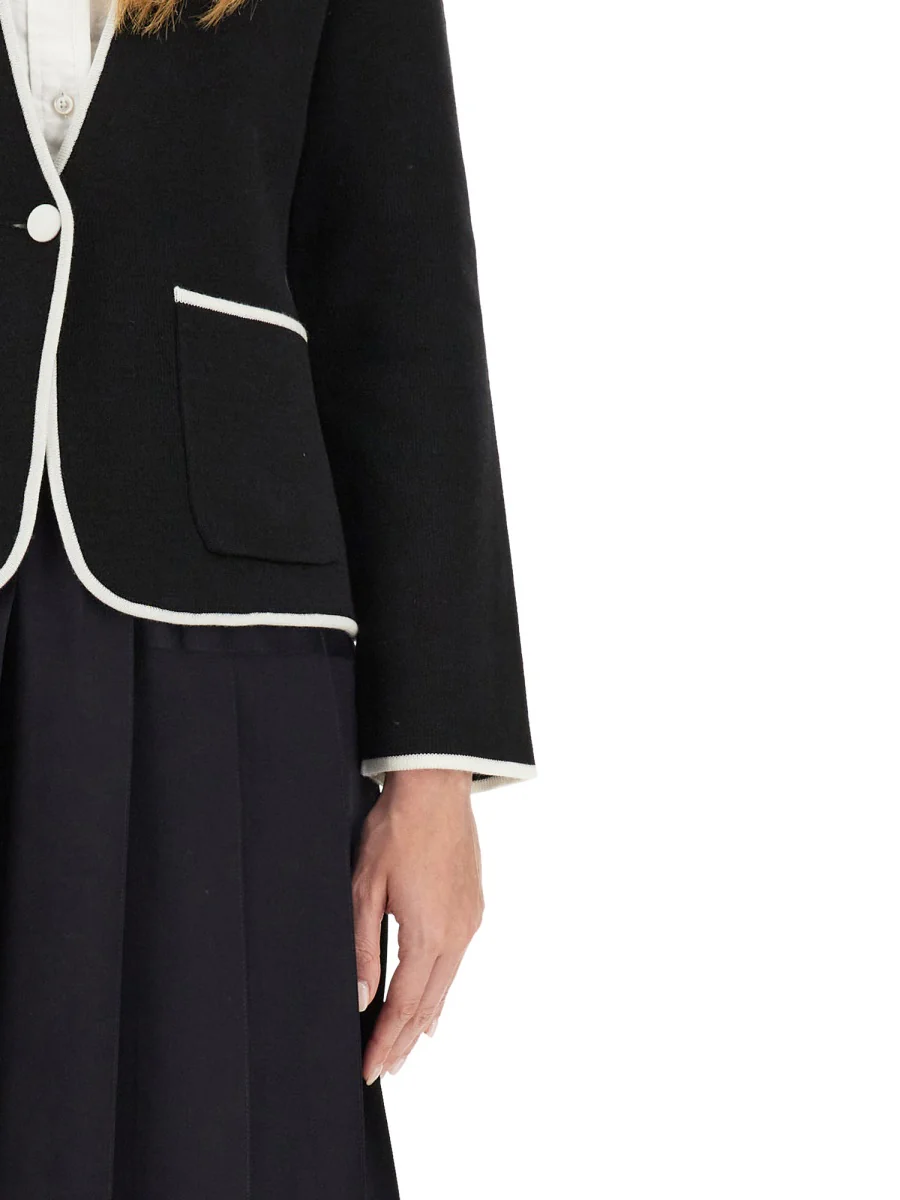 THOM BROWNE Double Face Merino Wool Tipping Collarless Jacket - Image 4