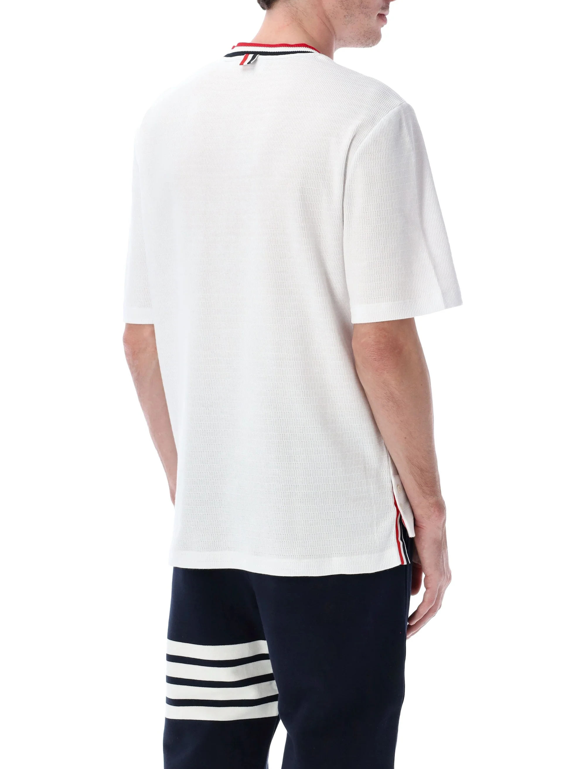Thom Browne Short Sleeve Tee W/ Striped Racking Stit - Image 2